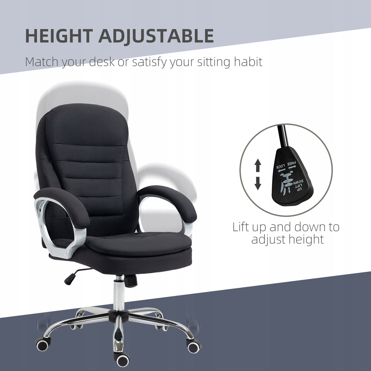 Vinsetto Office chair with tilt function, ergonomic, adjustable Furniture depth 75 cm