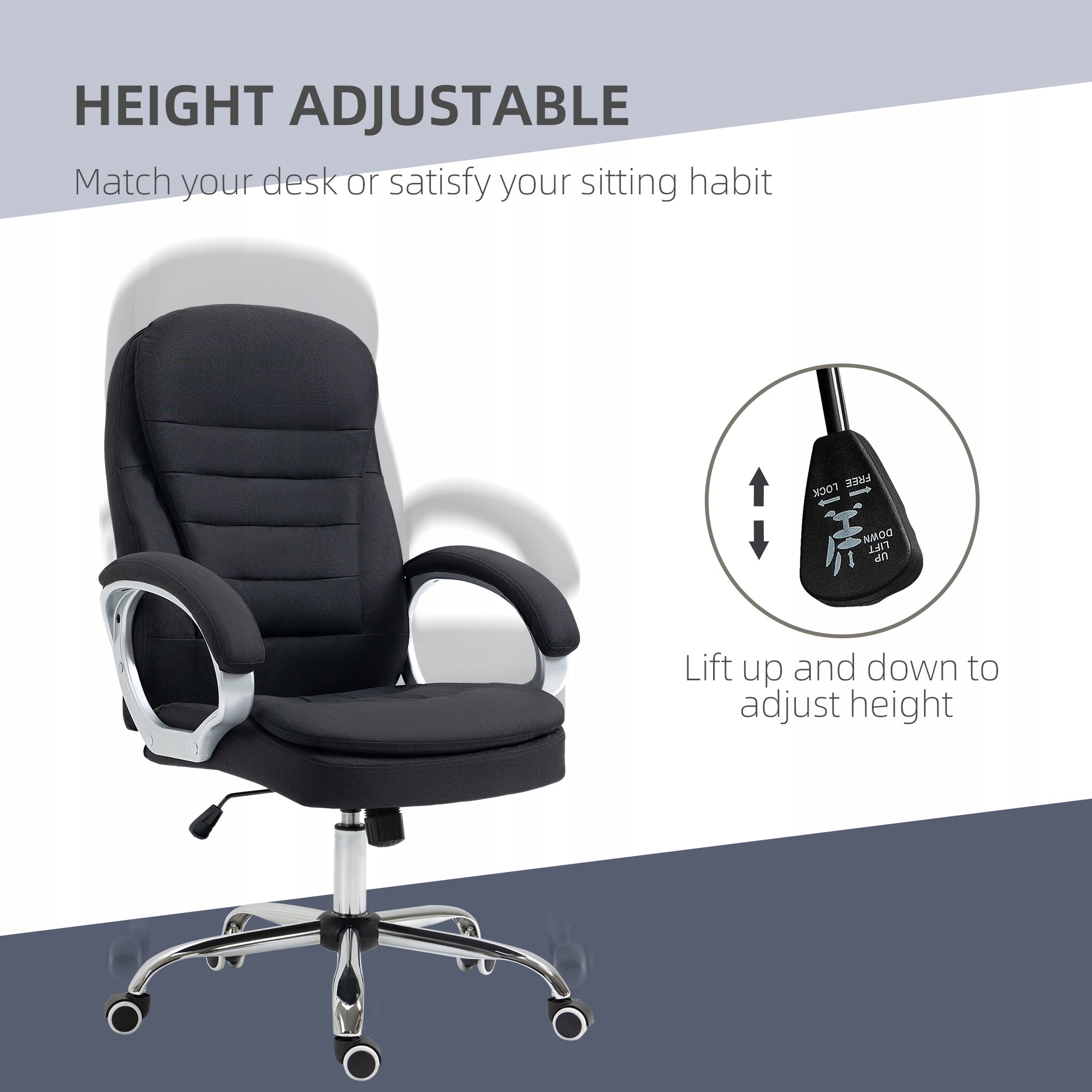Vinsetto Office chair with tilt function, ergonomic, adjustable Furniture depth 75 cm