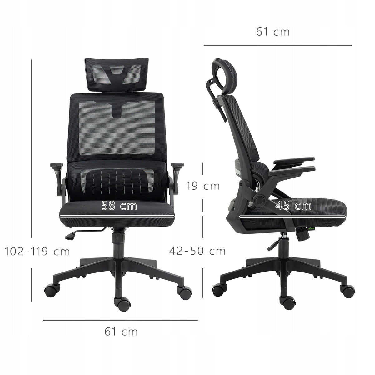 Vinsetto Swivel Office Chair with Head Support, Black, 60x61x121,5 cm Furniture depth 61 cm