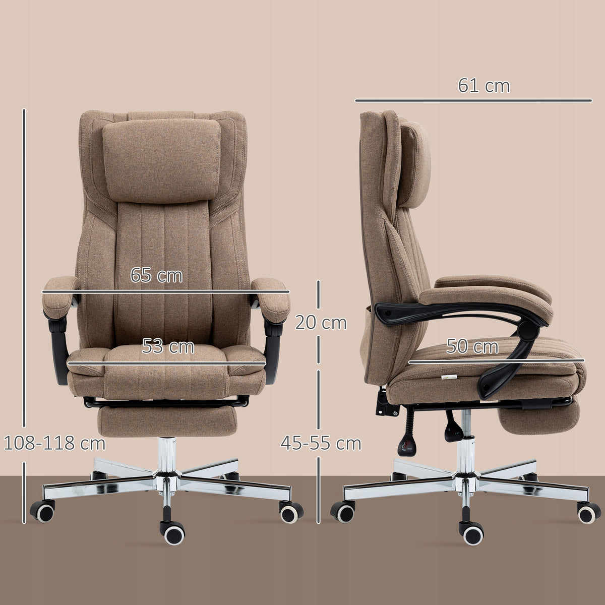 Vinsetto ergonomic massage office chair, linen cover, brown Furniture depth 61 cm