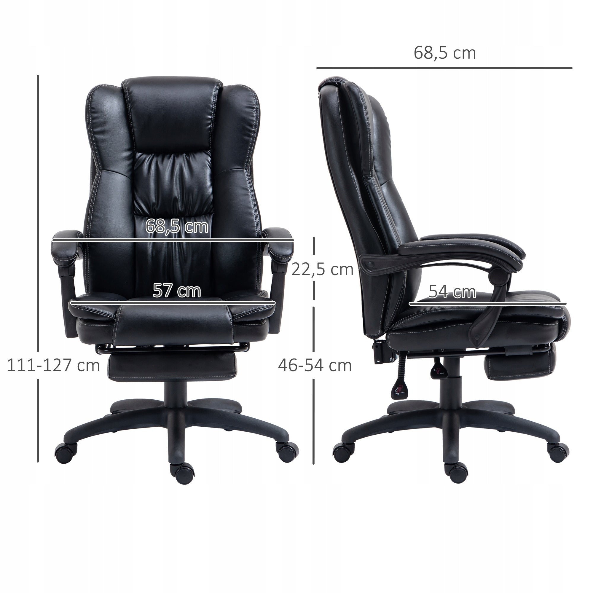 Vinsetto massage office chair with adjustable backrest and footrest black Furniture depth 68.5 cm