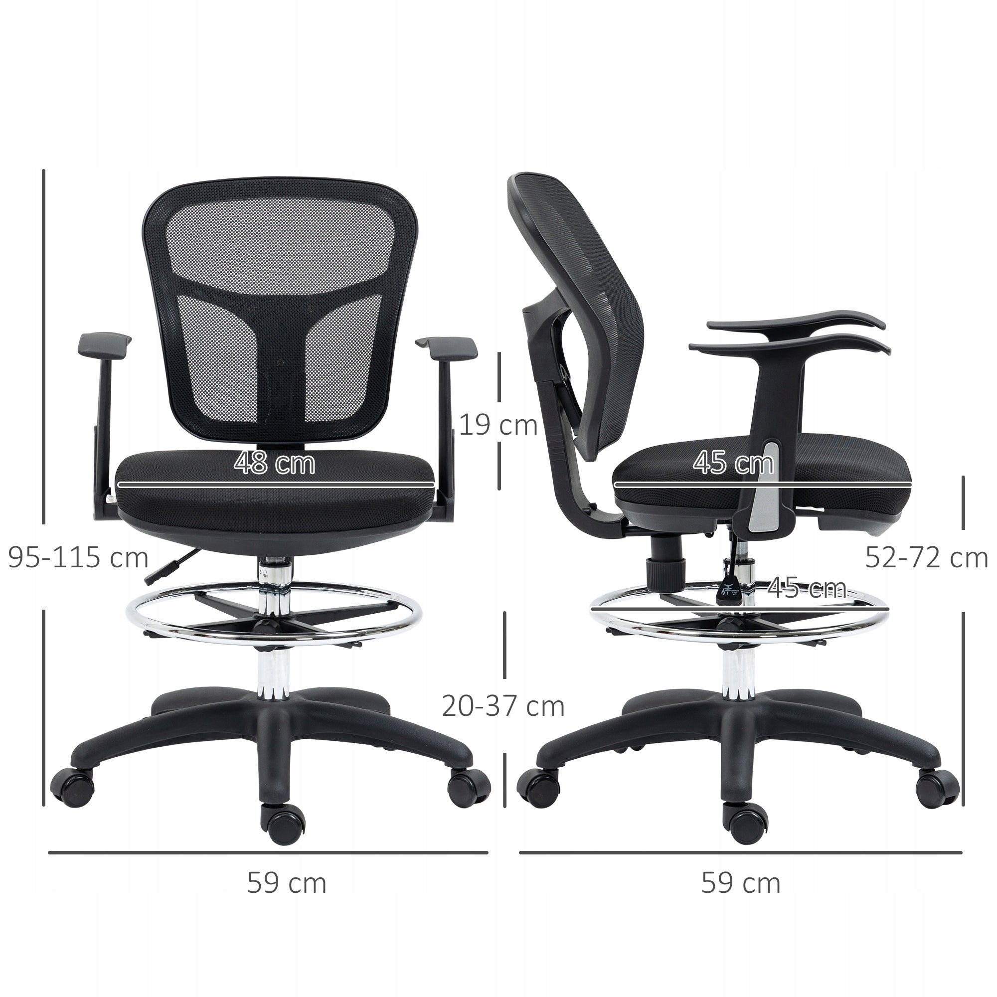 Vinsetto office chair, ergonomic, height adjustable, for drawing. Furniture depth 59 cm