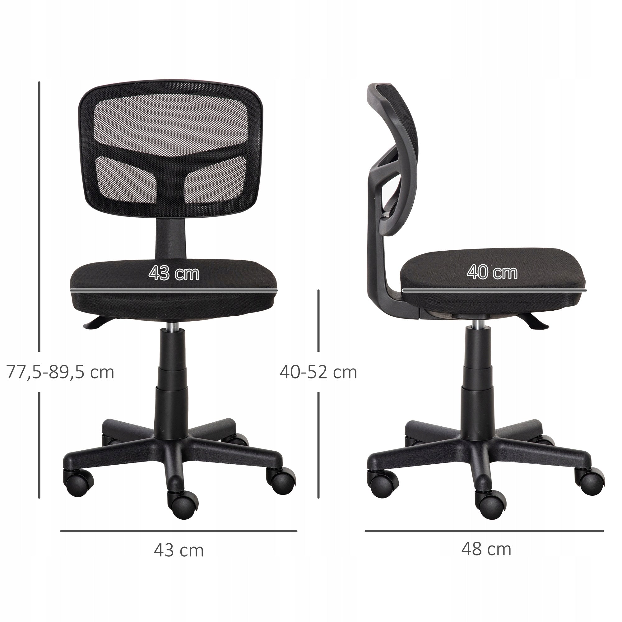 Vinsetto office chair ergonomic swivel 43x48x77,5-89,5 cm black Furniture depth 48 cm