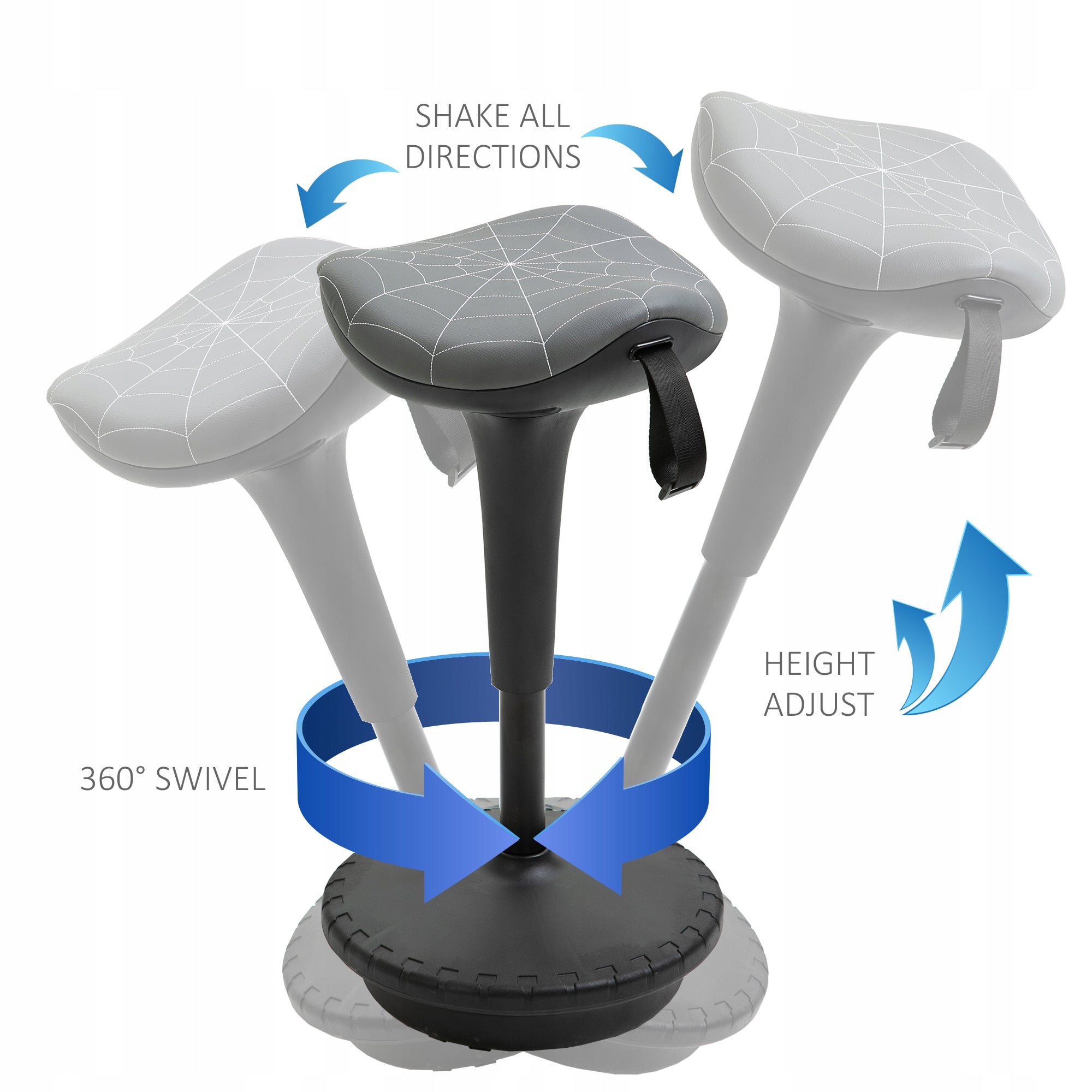 Vinsetto rocking chair, ergonomic stool, 34x34x65,5~83,5 cm, grey Furniture depth 34 cm