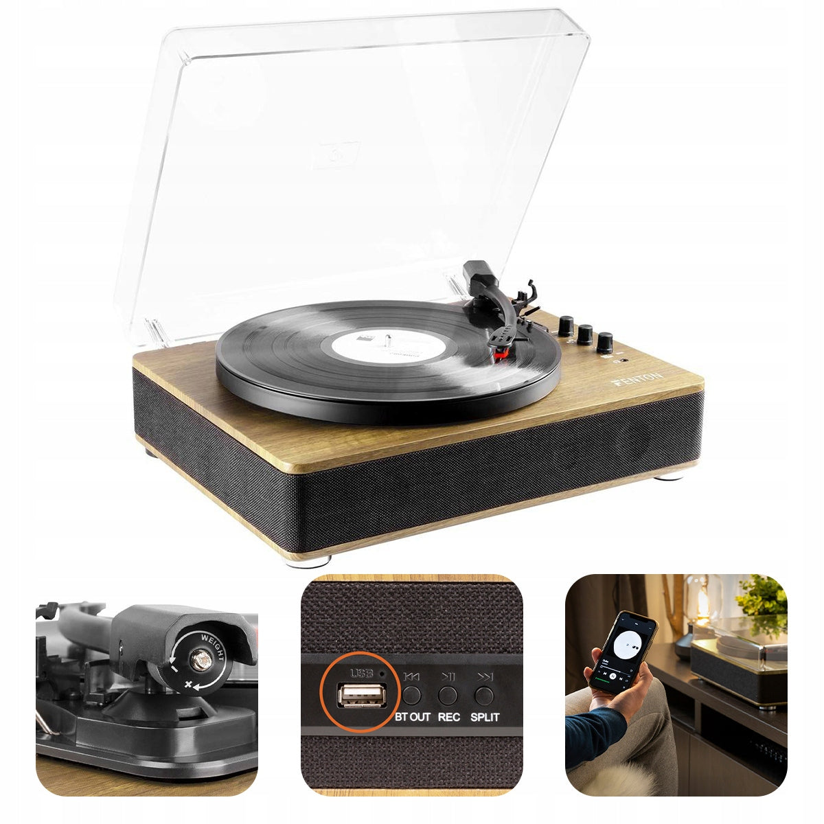 Vintage HQ Turntable with USB BT Speakers Fenton