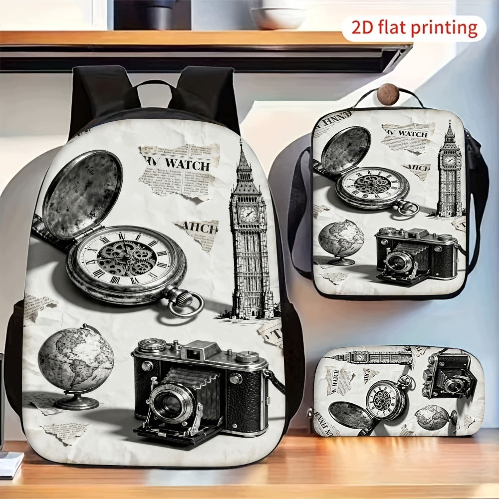 Vintage Retro Compass Big Ben Globe Travel Backpack