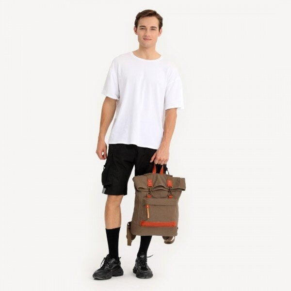 Vintage travel backpack Kono beige canvas large capacity with leather Manufacturer code Arizona BG