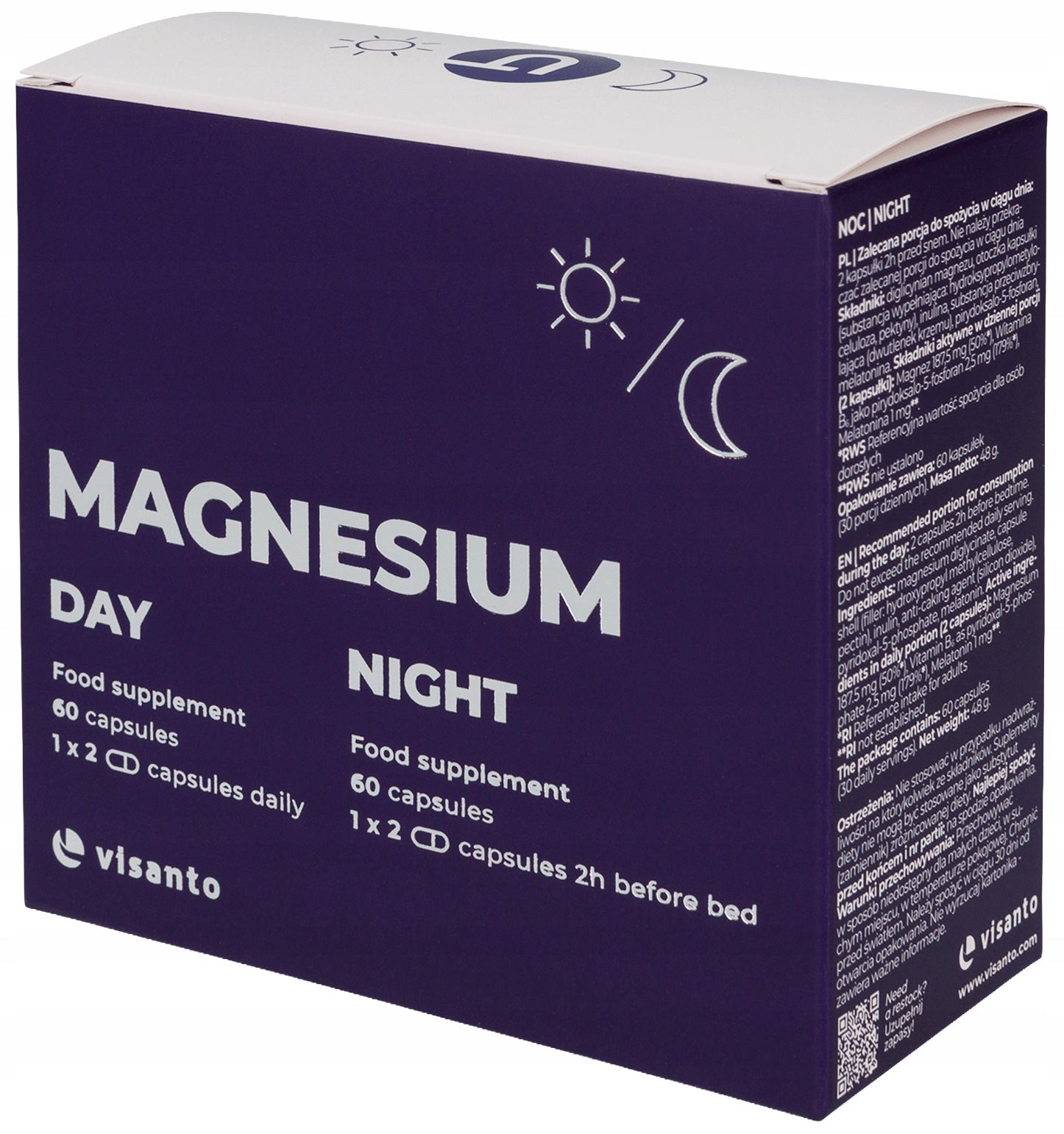 Visanto MAGNESIUM DAY AND NIGHT Magnesium glycinate VITAMIN B6 MELATONIN 120caps Manufacturer code 5903766413136