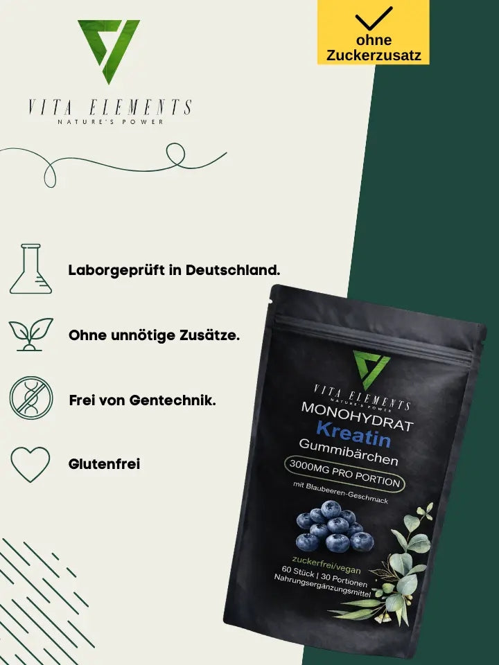 Vita Elements Creatine Monohydrate Blueberry Gummies 3000mg 60pcs Expiration date at least 1 year from the date of purchase