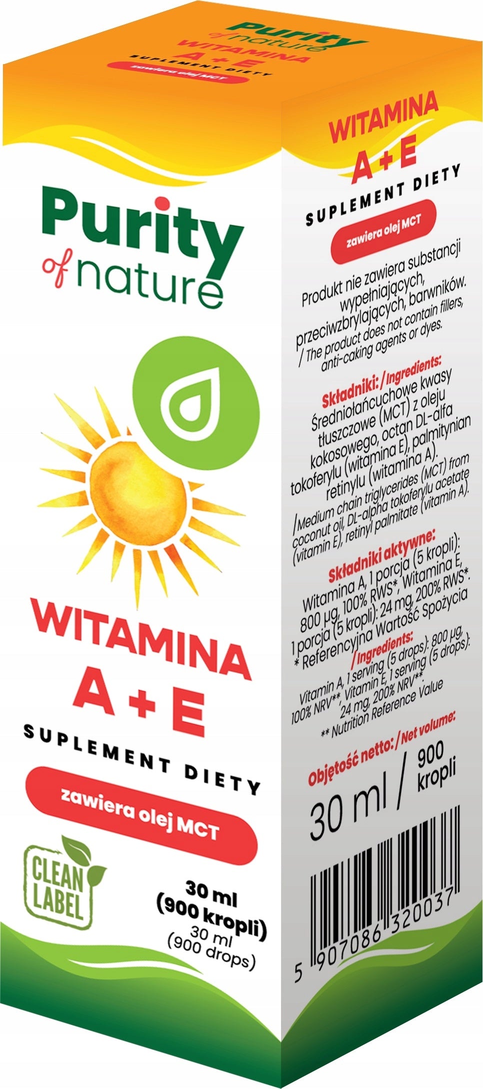Vitamin A+E drops 30ml in oil MCT EYES AND SKIN 180 servings