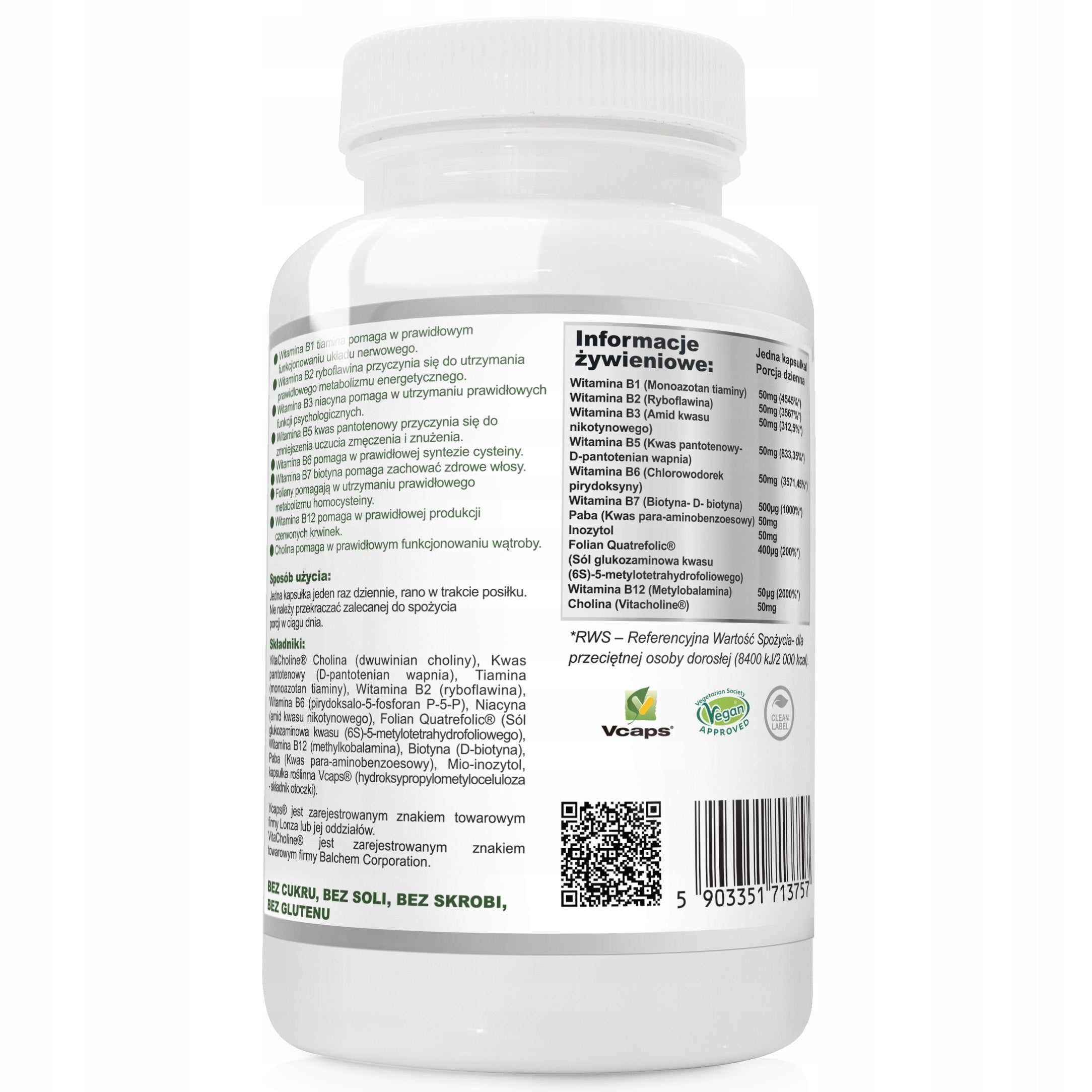 Vitamin B-50 COMPLEX PROPER DEVELOPMENT IMMUNITY B50 methylated 90 kaps Packaging status original