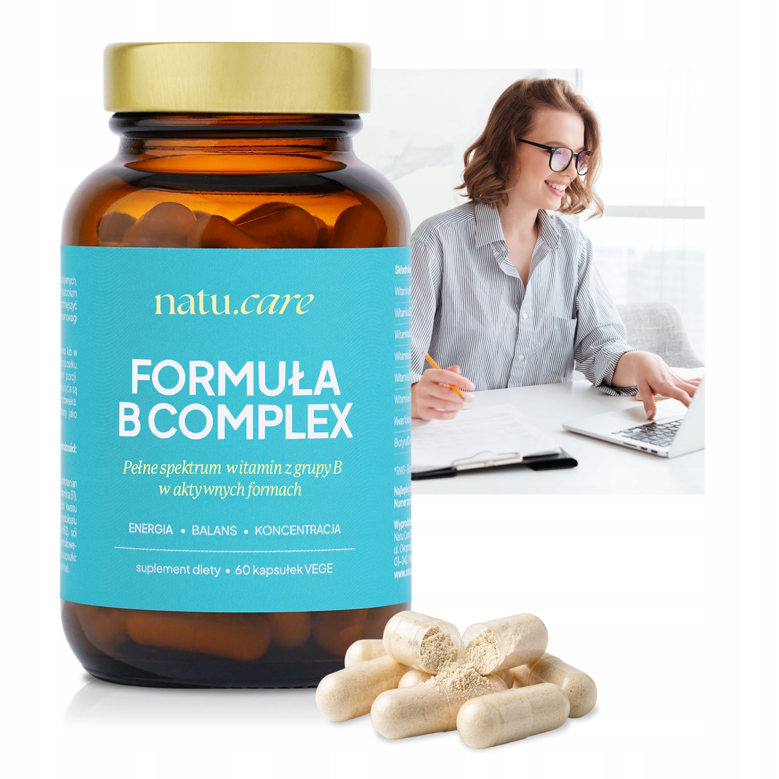 Vitamin B COMPLEX B1 B2 B3 B5 B6 B9 B12 Methylcobalamin Biotin - 60 kaps