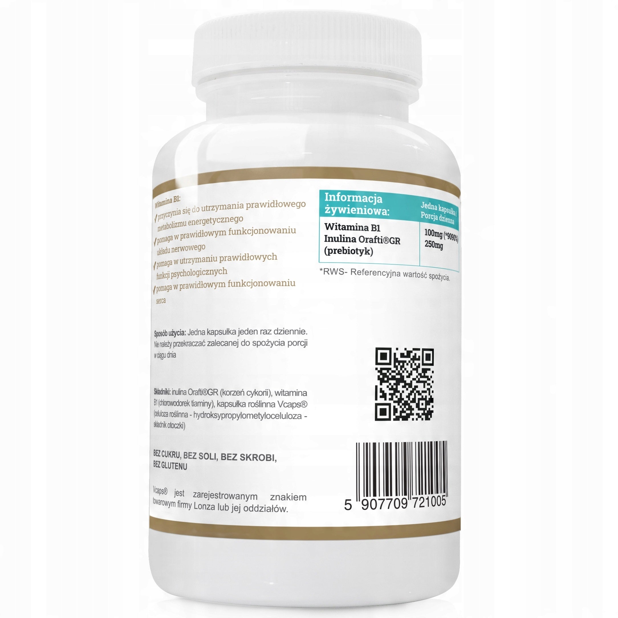 Vitamin B1 Thiamine 100mg Progress Labs 120 capsules Supports the Nervous System Manufacturer code 5907709721005