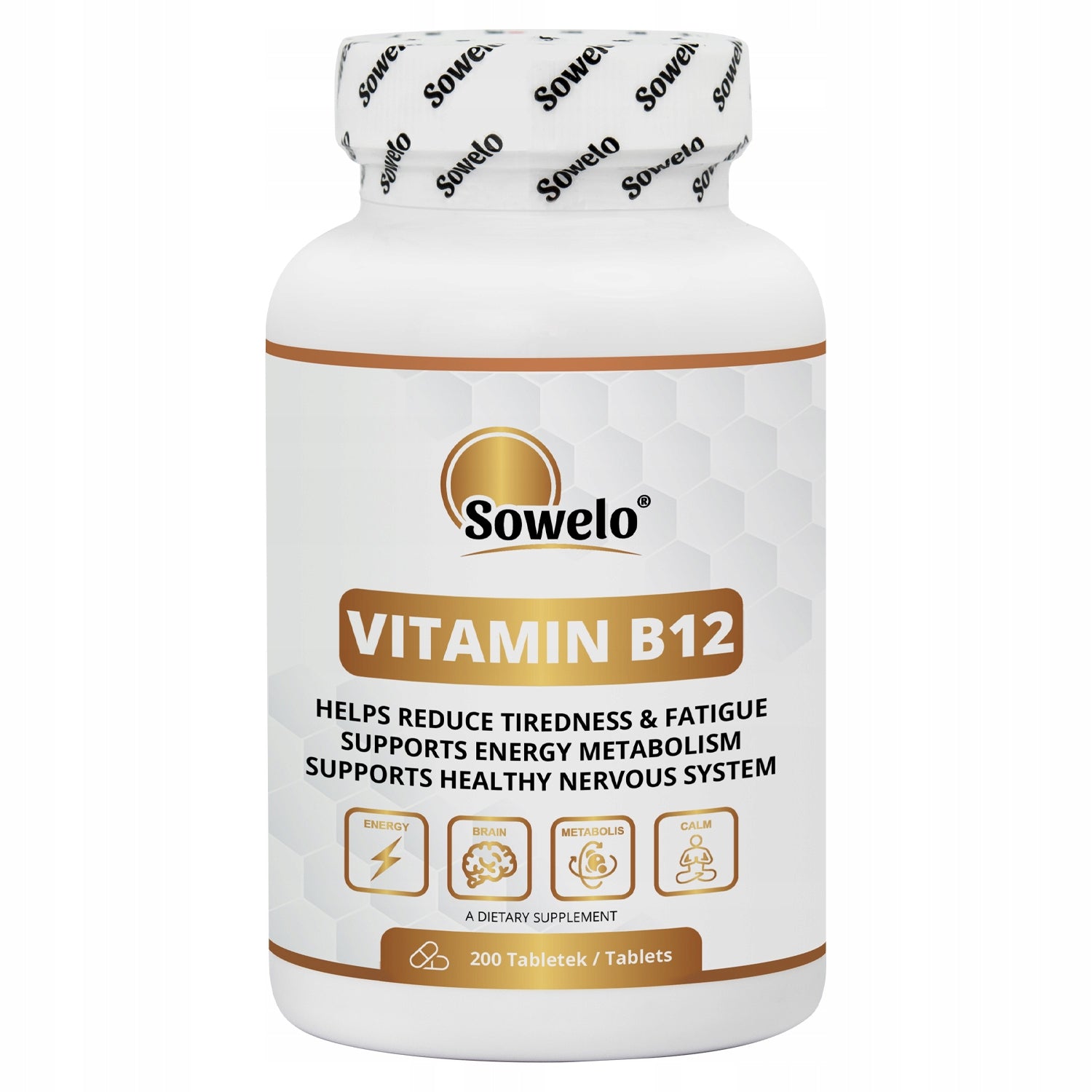 Vitamin B12 200 Tablets – Energy, Nervous System, Metabolism – Sowelo