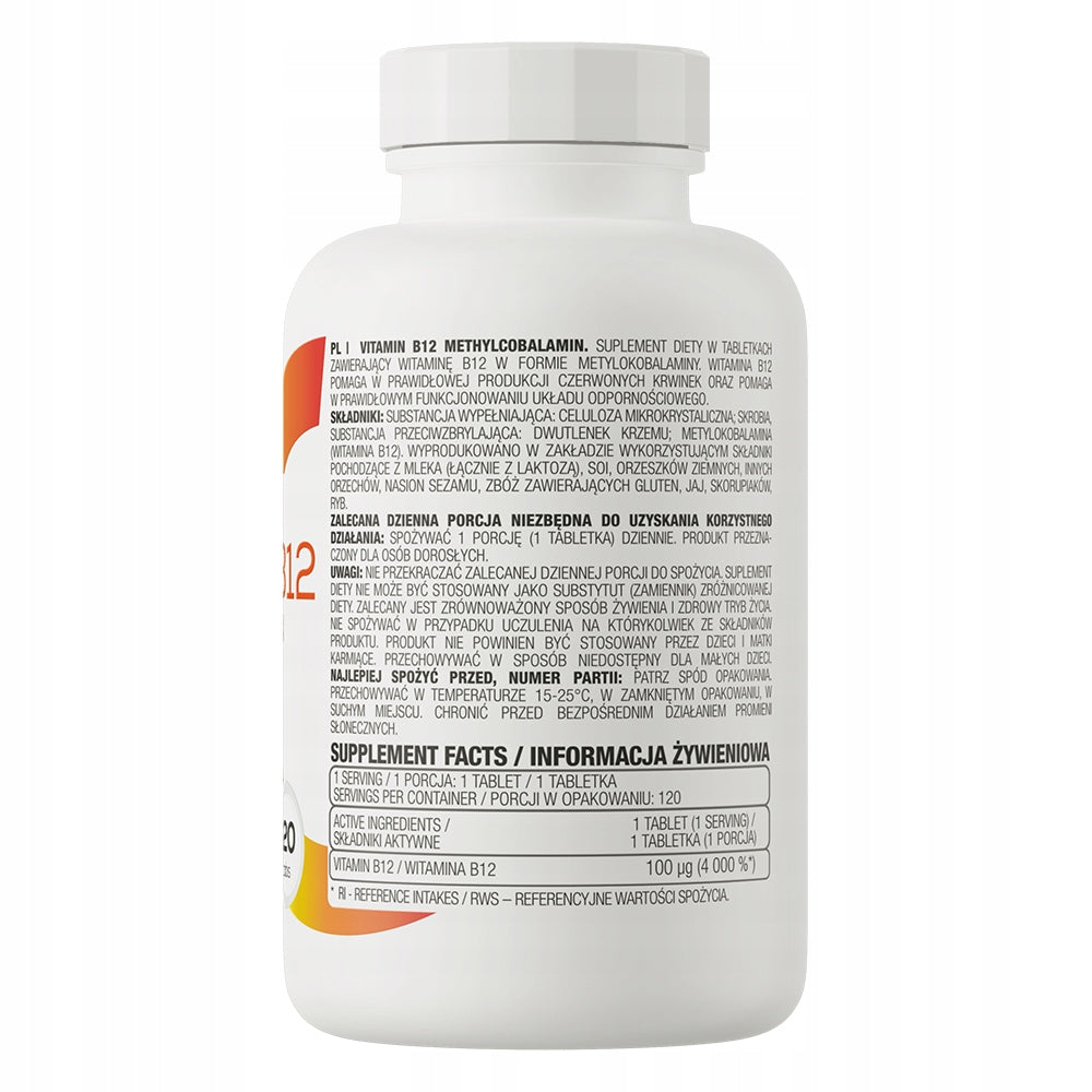 Vitamin B12 OstroVit Methylcobalamin 100 µg 120 tab VITAMIN B12 Expiration date at least 1 year from the date of purchase