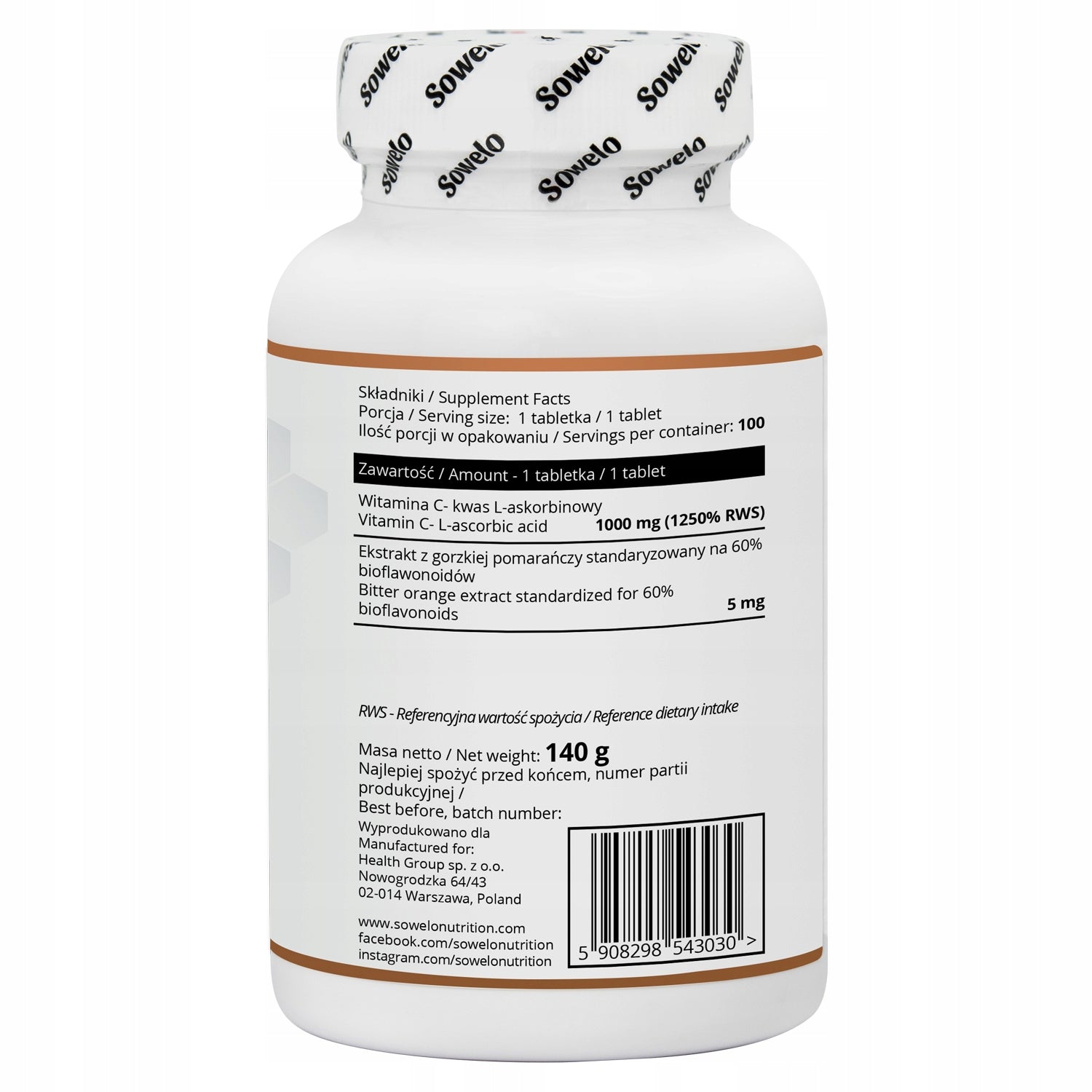 Vitamin C 1000 mg + Bioflavonoids 100 Tab – Immunity, Energy – Sowelo Packaging status original