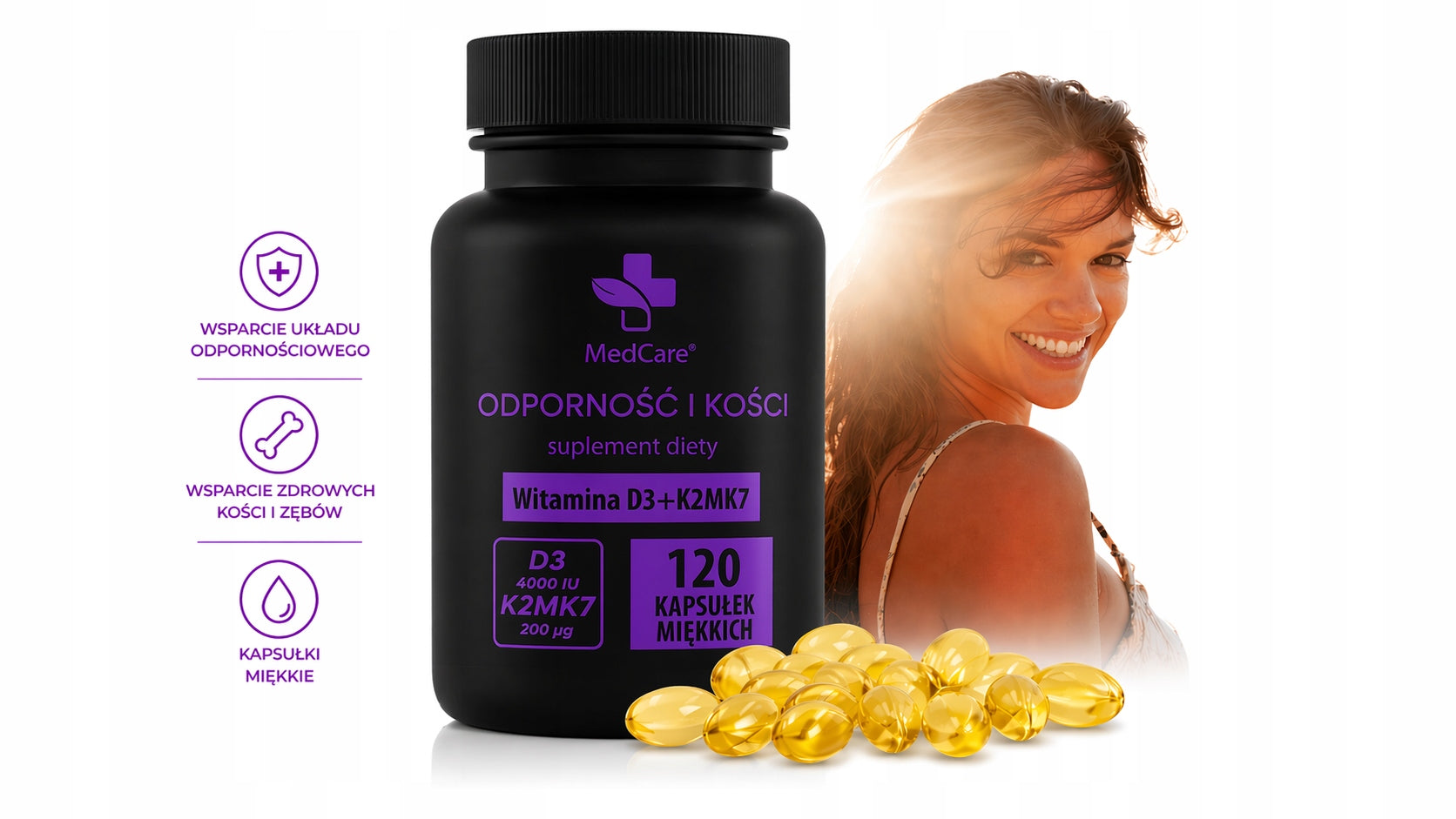 Vitamin D3 4000 IU + K2MK7 200 µg | OIL FORM | 120 soft capsules Brand MedCare
