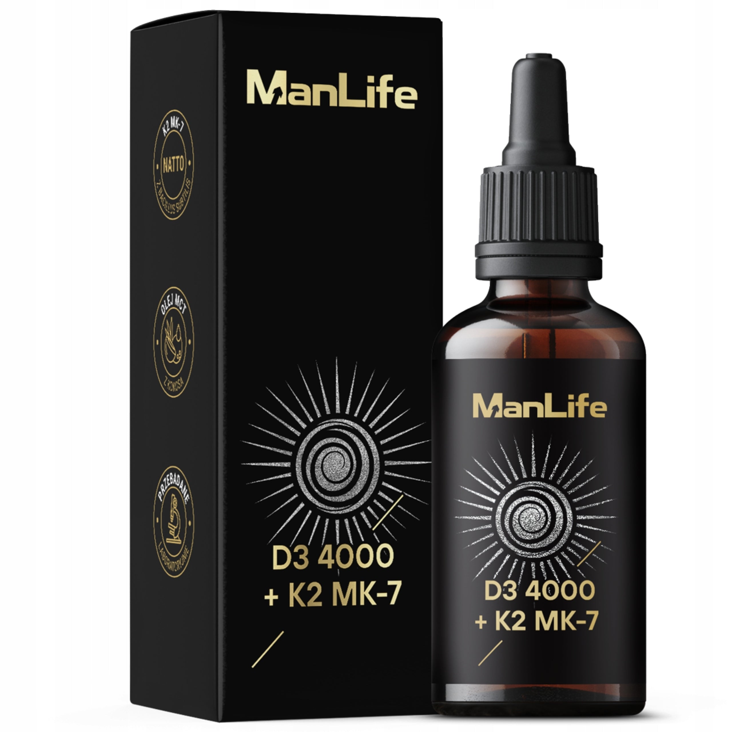 Vitamin D3 4000 + K2 MK-7 100 µg with NATTO 50 ml 1600 drops MCT Oil Packaging status original