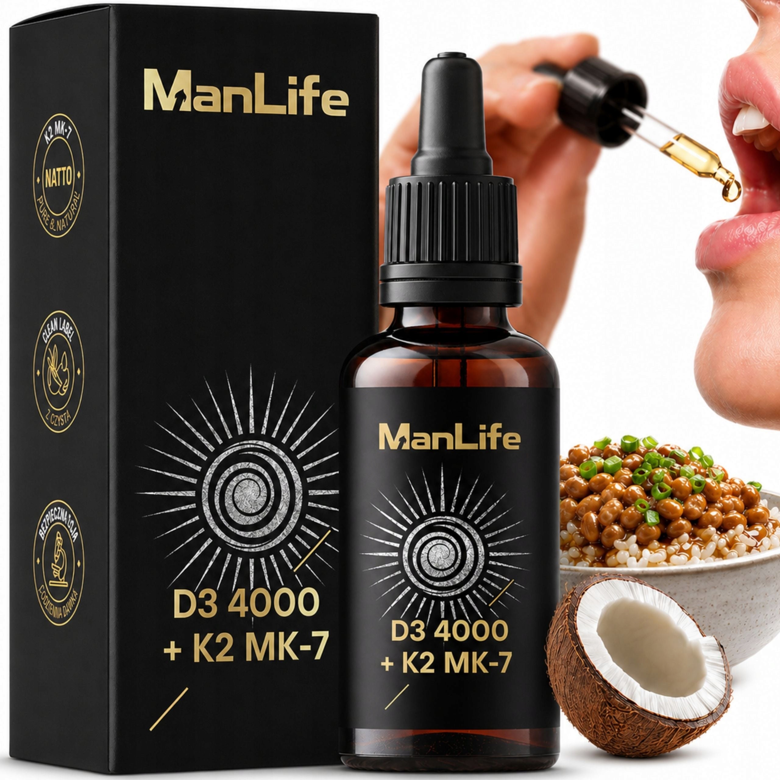 Vitamin D3 4000 + K2 MK-7 100 µg with NATTO 50 ml 1600 drops MCT Oil