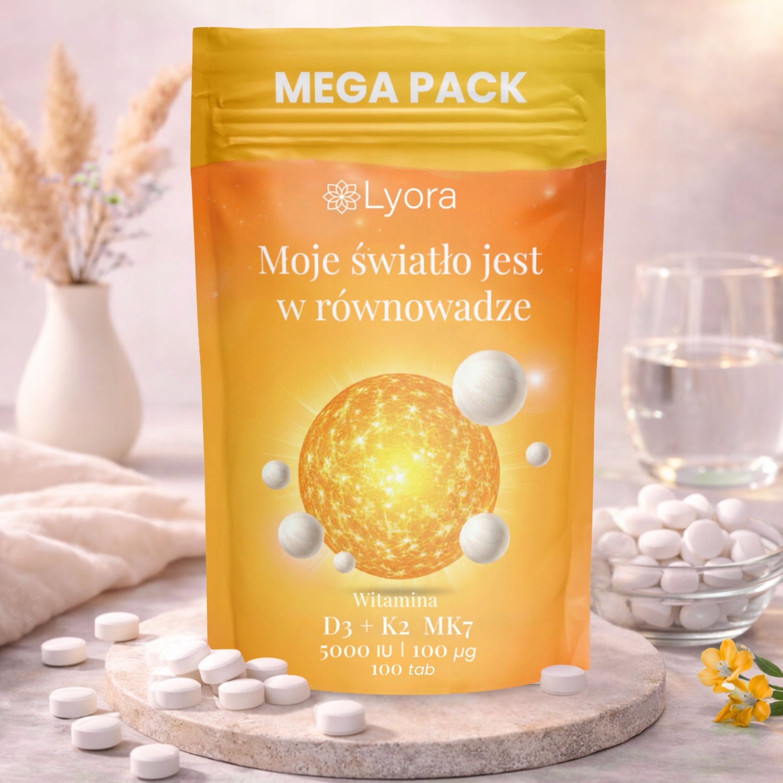 Vitamin D3 5000 IU K2 MK7 100 ug 500 tablets Mega Pack Strong Lyora Bones Flavor flavorless