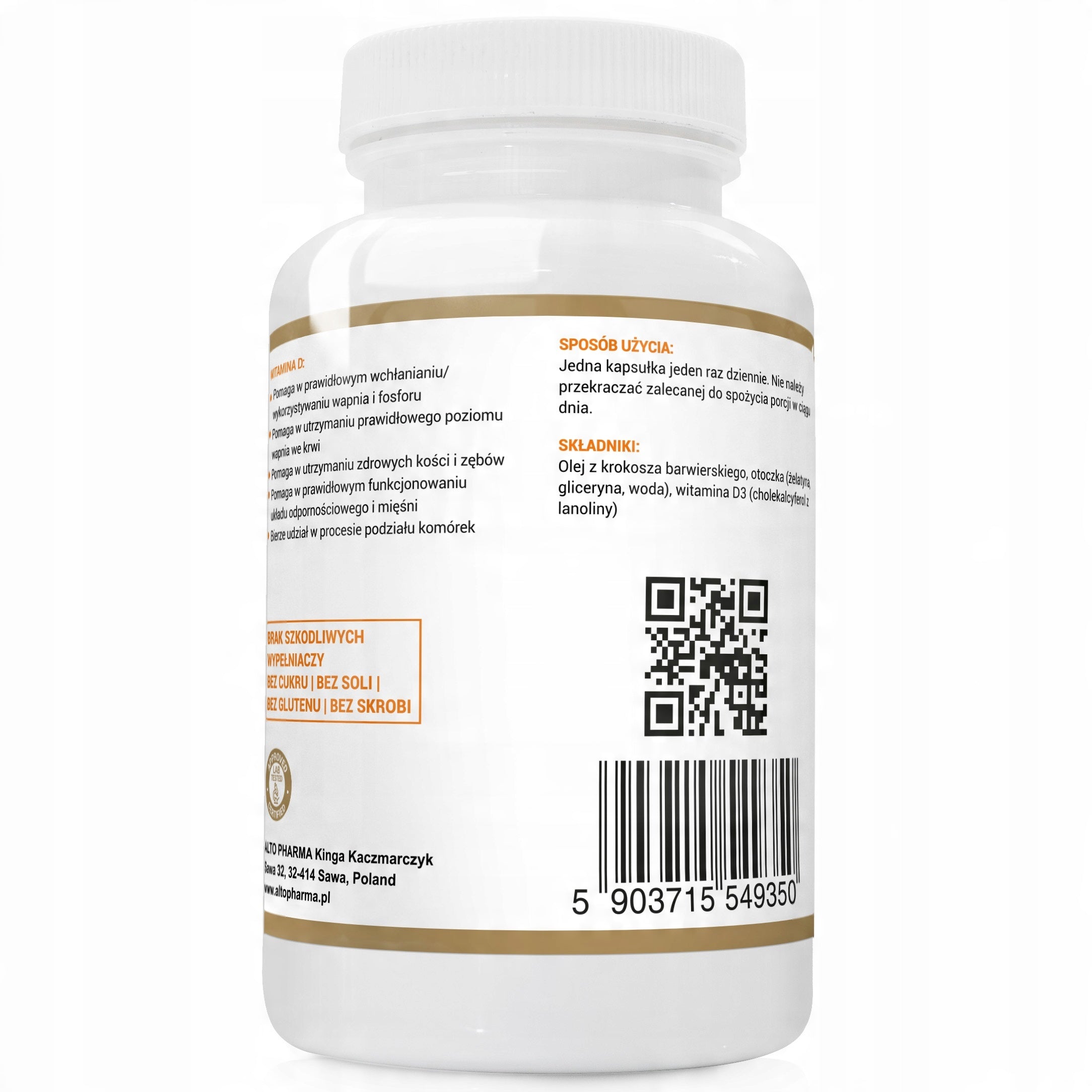Vitamin D3 Forte 4000IU Alto Pharma 120 kaps Softgel Strengthens Immunity Manufacturer code 5903715549350