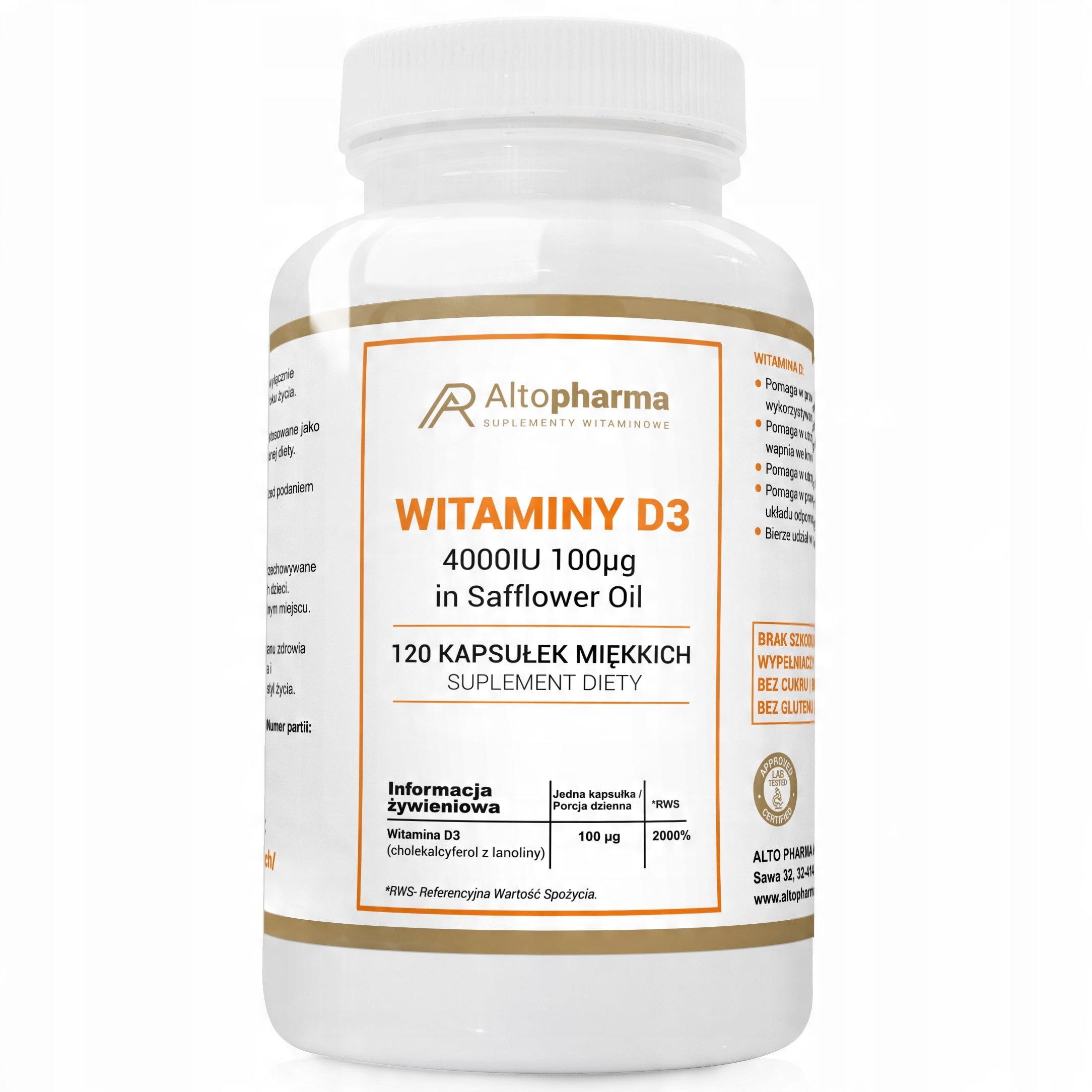 Vitamin D3 Forte 4000IU Alto Pharma 120 kaps Softgel Strengthens Immunity