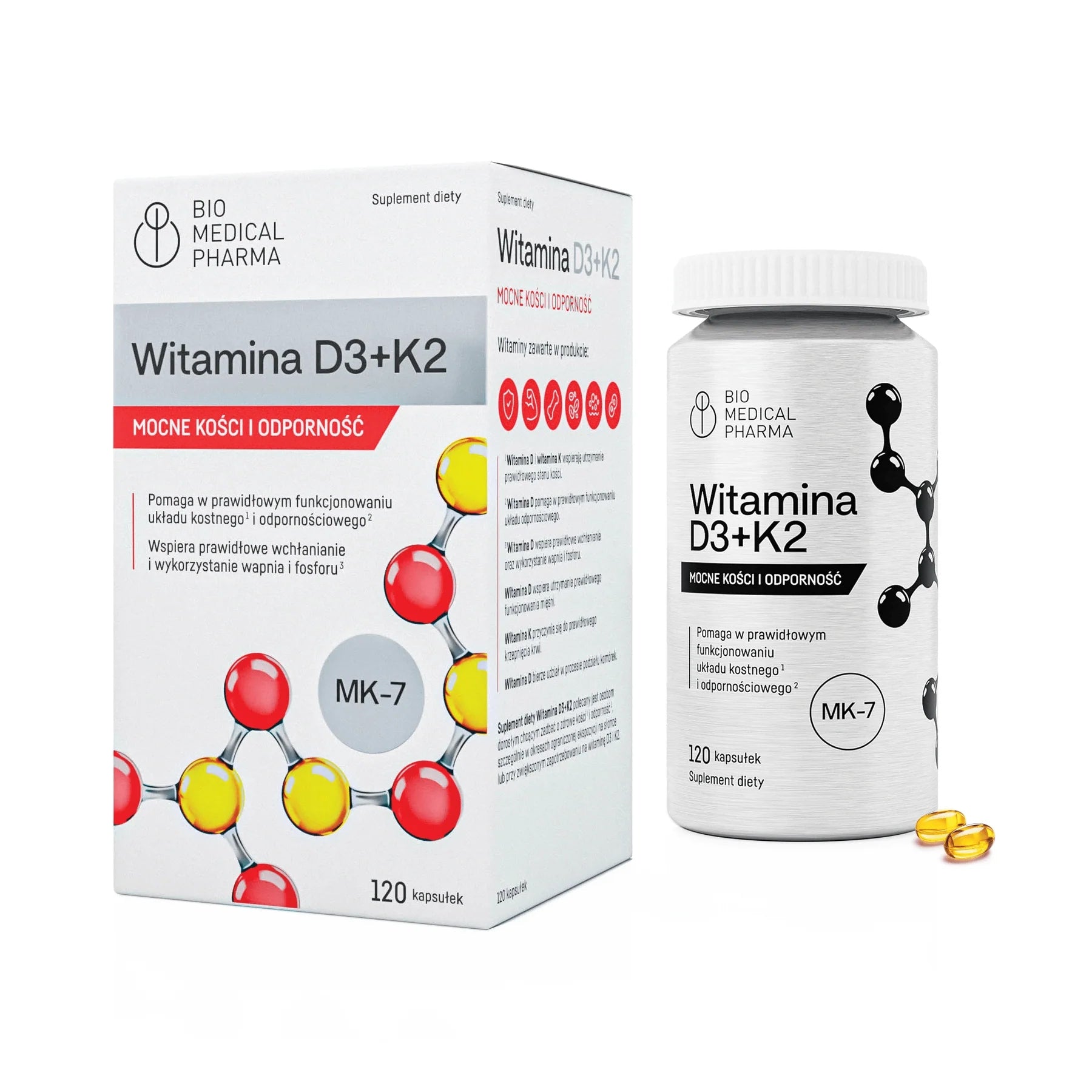 Vitamin D3 K2 MK-7 - High dose of 2000IU D3 and 50mcg K2 - Up to 120 capsules