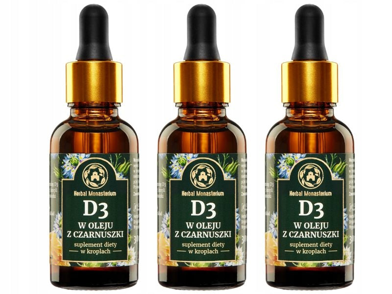 Vitamin D3 in drops, 2000 units, 900 drops, D3 in black cumin oil Brand Herbal Pharmaceuticals