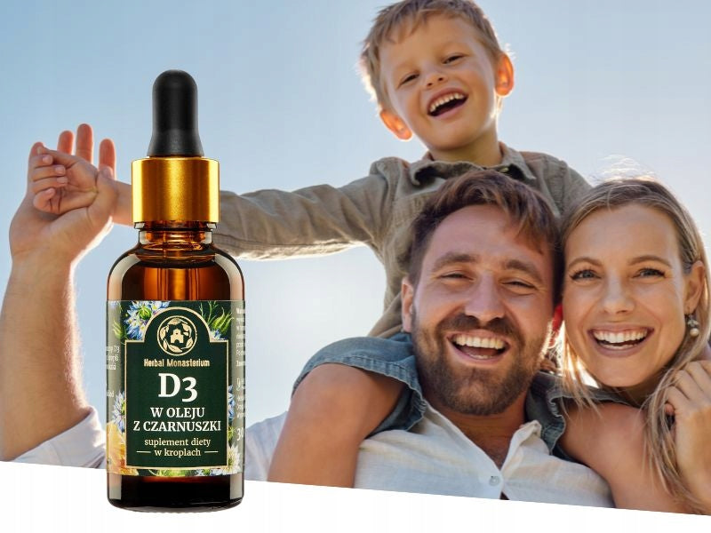 Vitamin D3 in drops, 2000 units, 900 drops, D3 in black cumin oil Weight 30 g