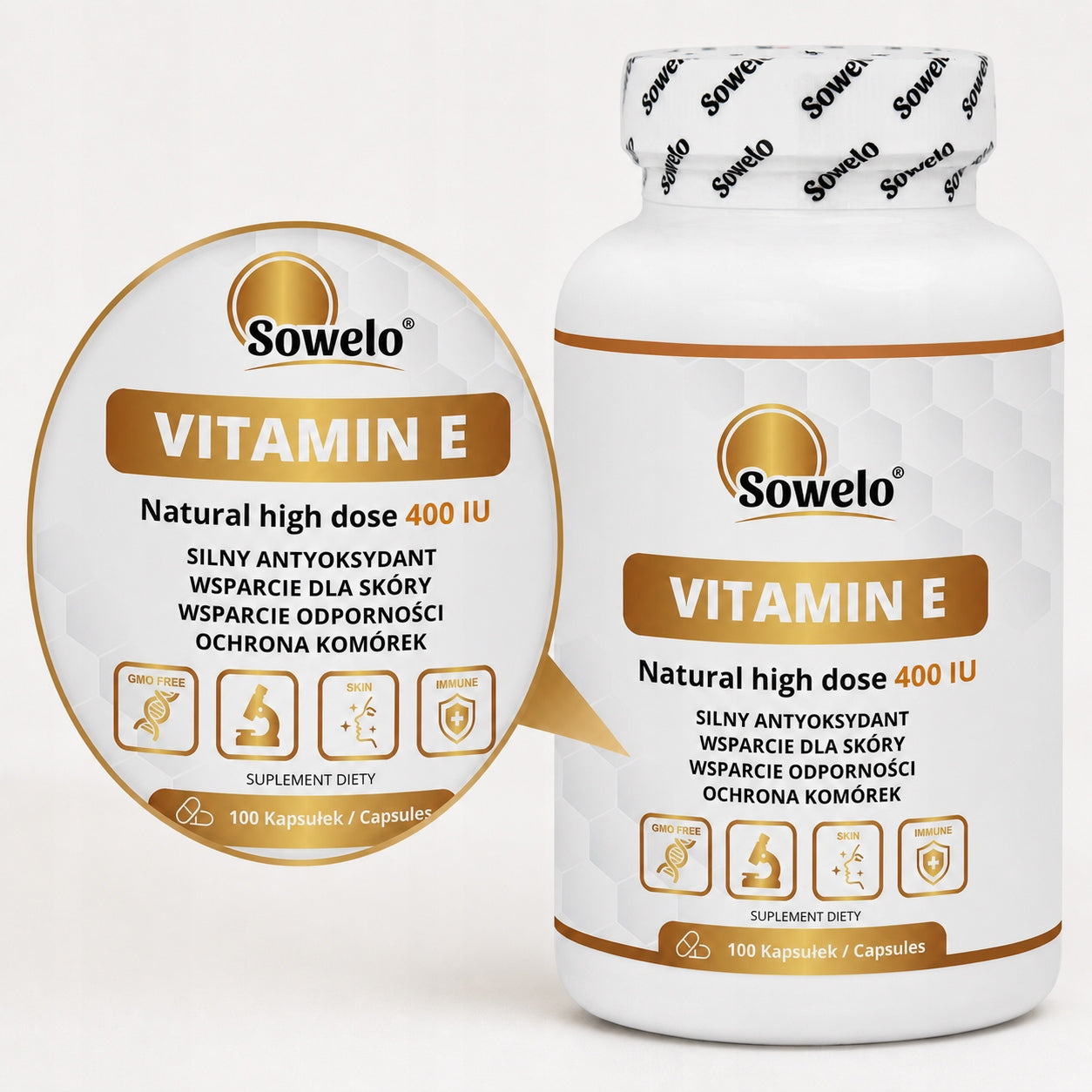 Vitamin E Natural 400 IU 100 Kaps – Skin, Heart, Antioxidant – Sowelo Expiration date at least 1 year from the date of purchase