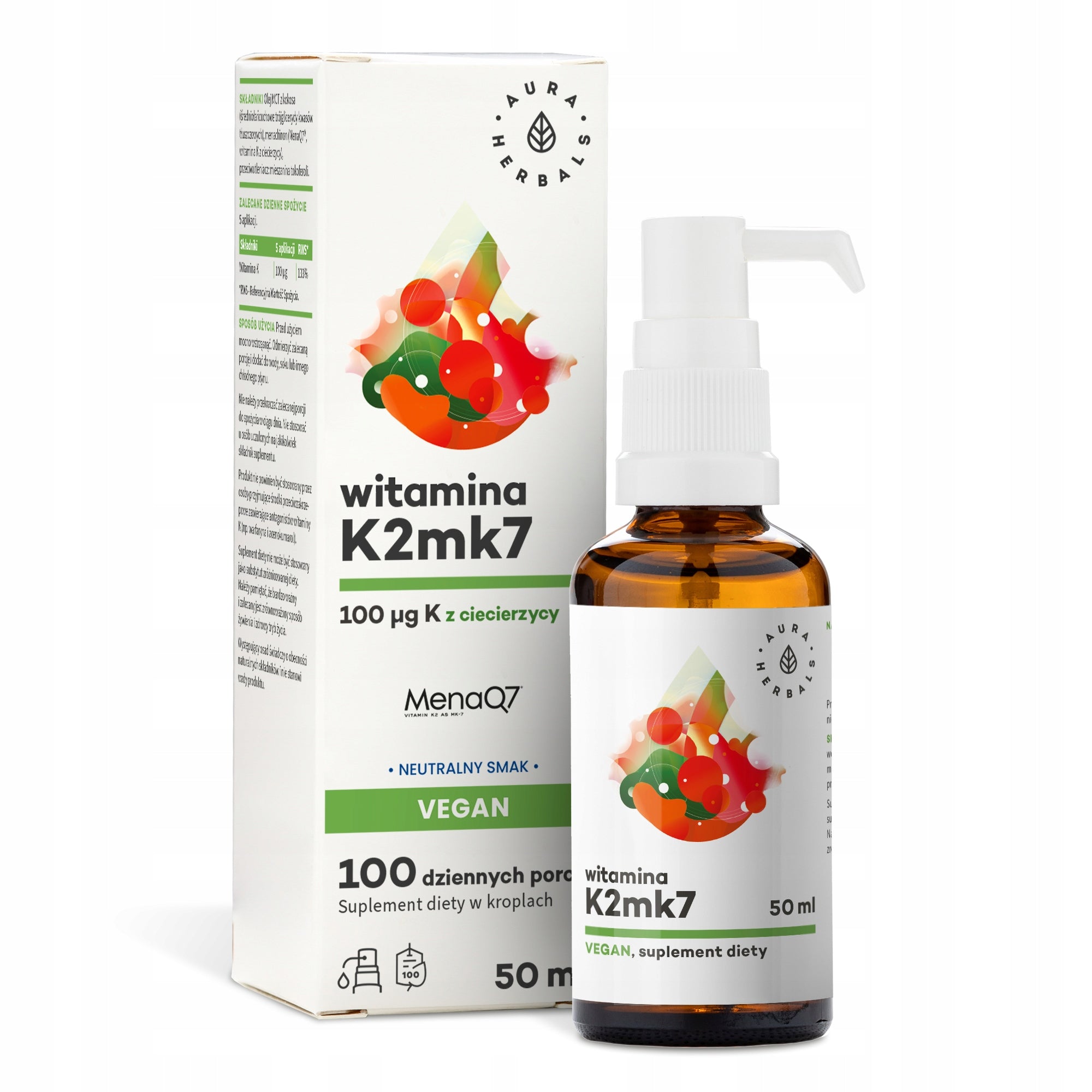 Vitamin K2 100 µg drops 50 ml Aura Herbals Vegan bone support