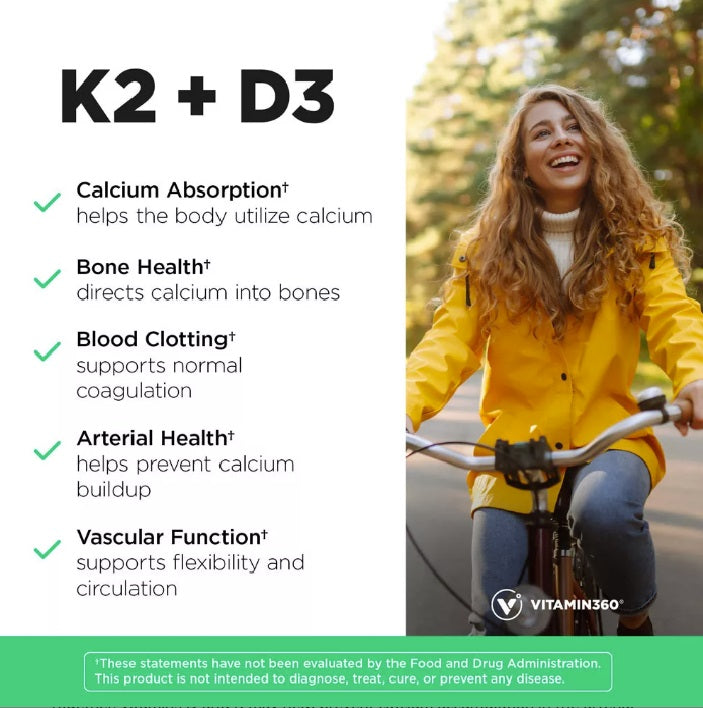Vitamin K2 200 mcg + D3 2000IU 60 vege capsules * VIT360* USA Expiration date at least 1 year from the date of purchase