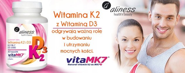 Vitamin K2 FORTE 200 NATTO + D3 2000 UI Aliness Manufacturer code K-2 D-3 wapń zdrowe zęby kości odporność