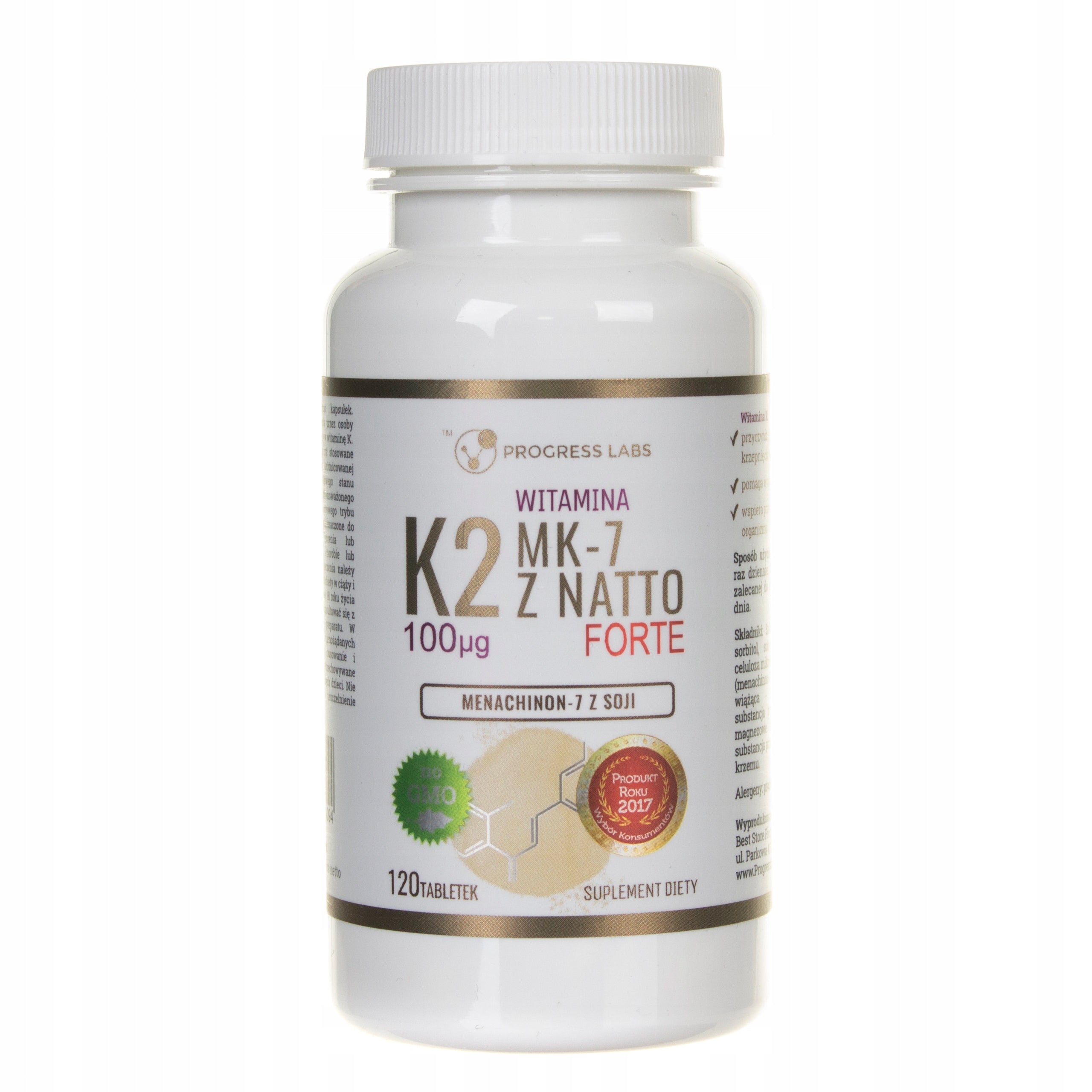 Vitamin K2 MK-7 100ug from NATTO 120 tabs. Progress Labs Brand Progress Labs