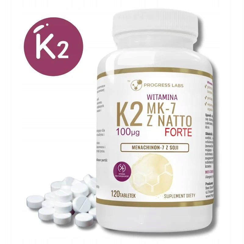 Vitamin K2 MK-7 100ug from NATTO 120 tabs. Progress Labs EAN (GTIN) 5906660414087
