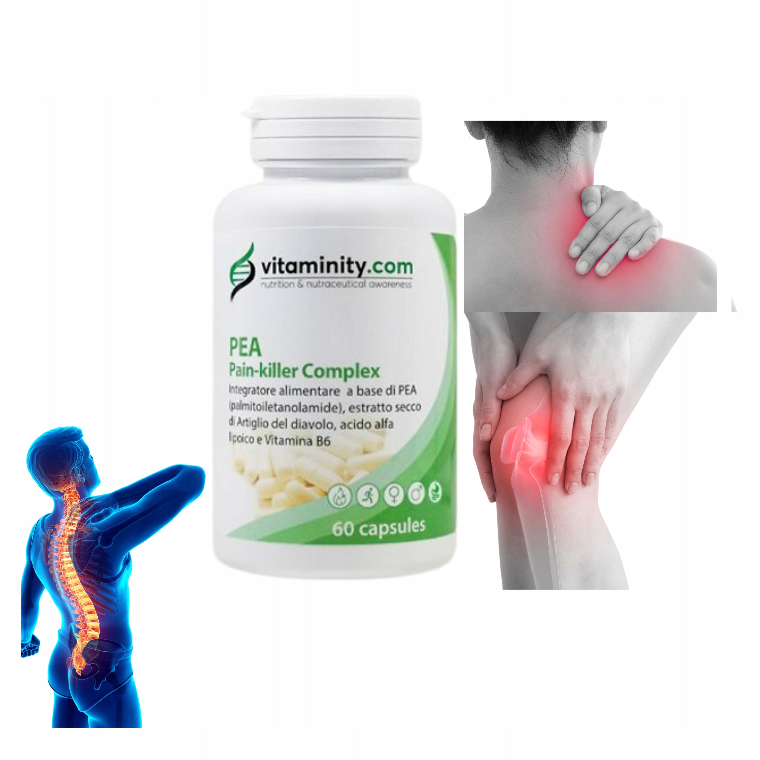Vitaminity Pain Killer Complex PEA Pain Slayer Supplement 60caps.Joints