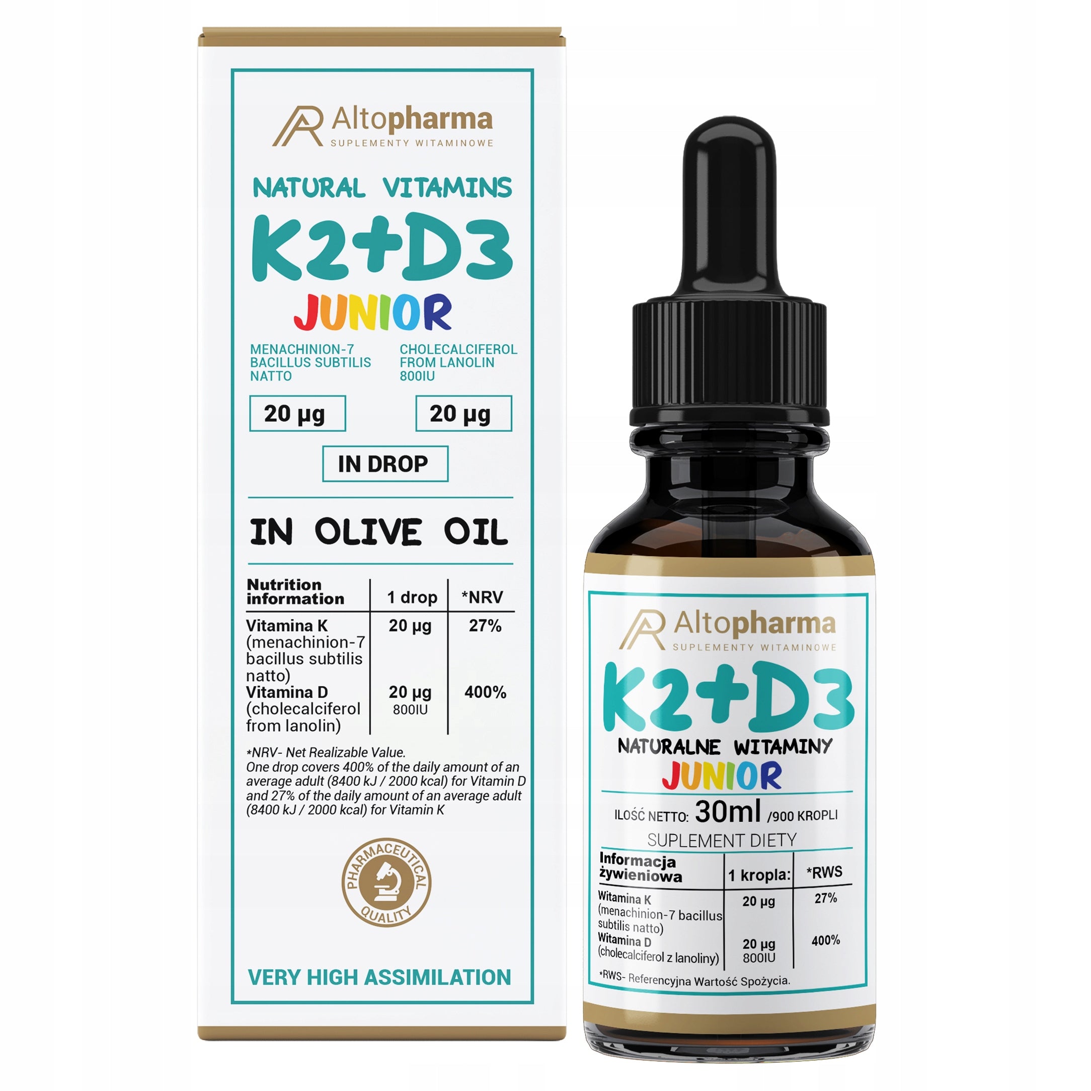 Vitamins K2 + D3 Junior drops healthy bones IMMUNITY Alto Pharma 30 ml.