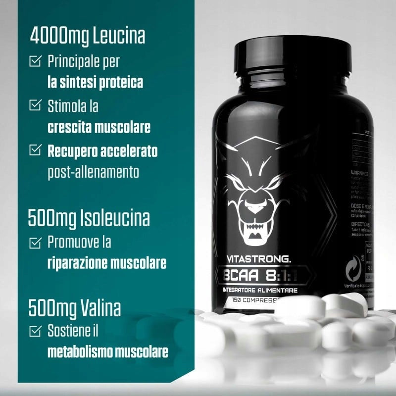 Vitastrong BCAA 8:1:1 150 Tablets Muscle Hypertrophy Expiration date at least 1 year from the date of purchase
