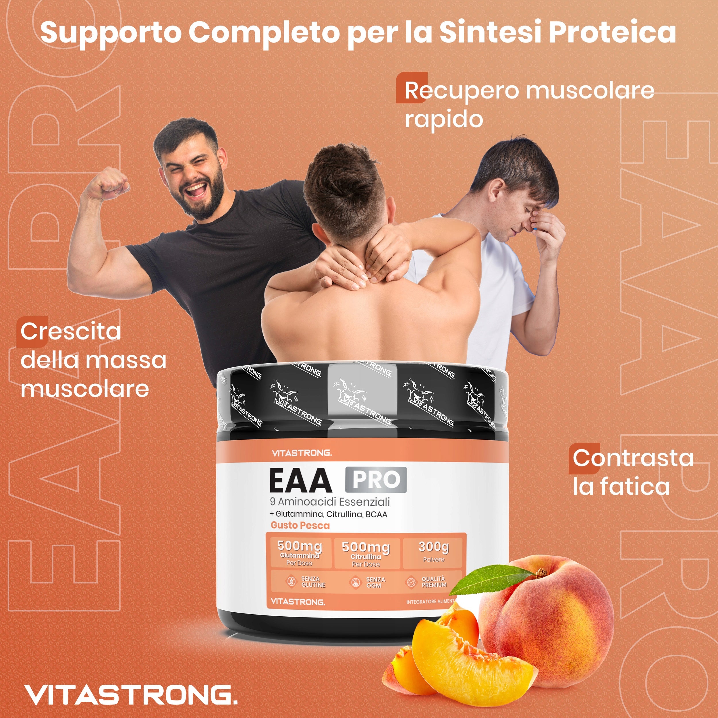Vitastrong EAA PRO 300g Peach Muscle Recovery Amino Acids Expiration date at least 1 year from the date of purchase