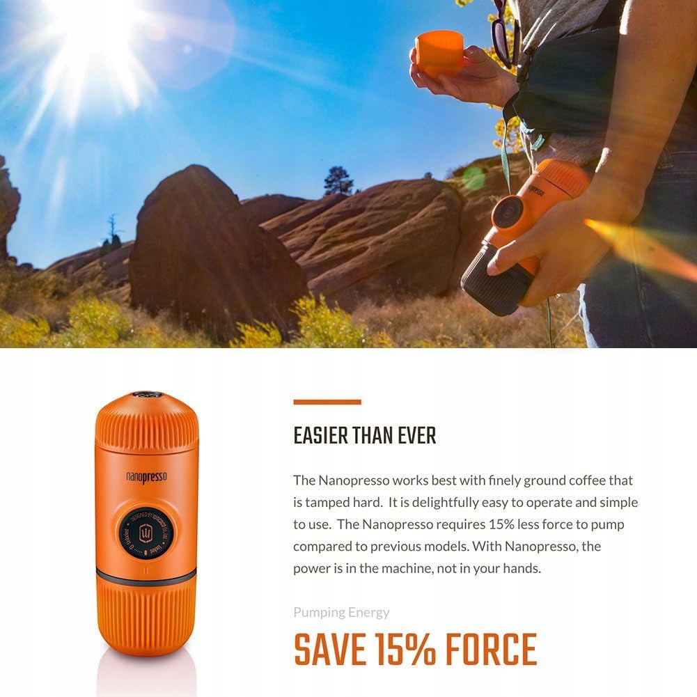 WACACO Nanopresso espresso machine manual travel 18 bar orange Model nanopresso