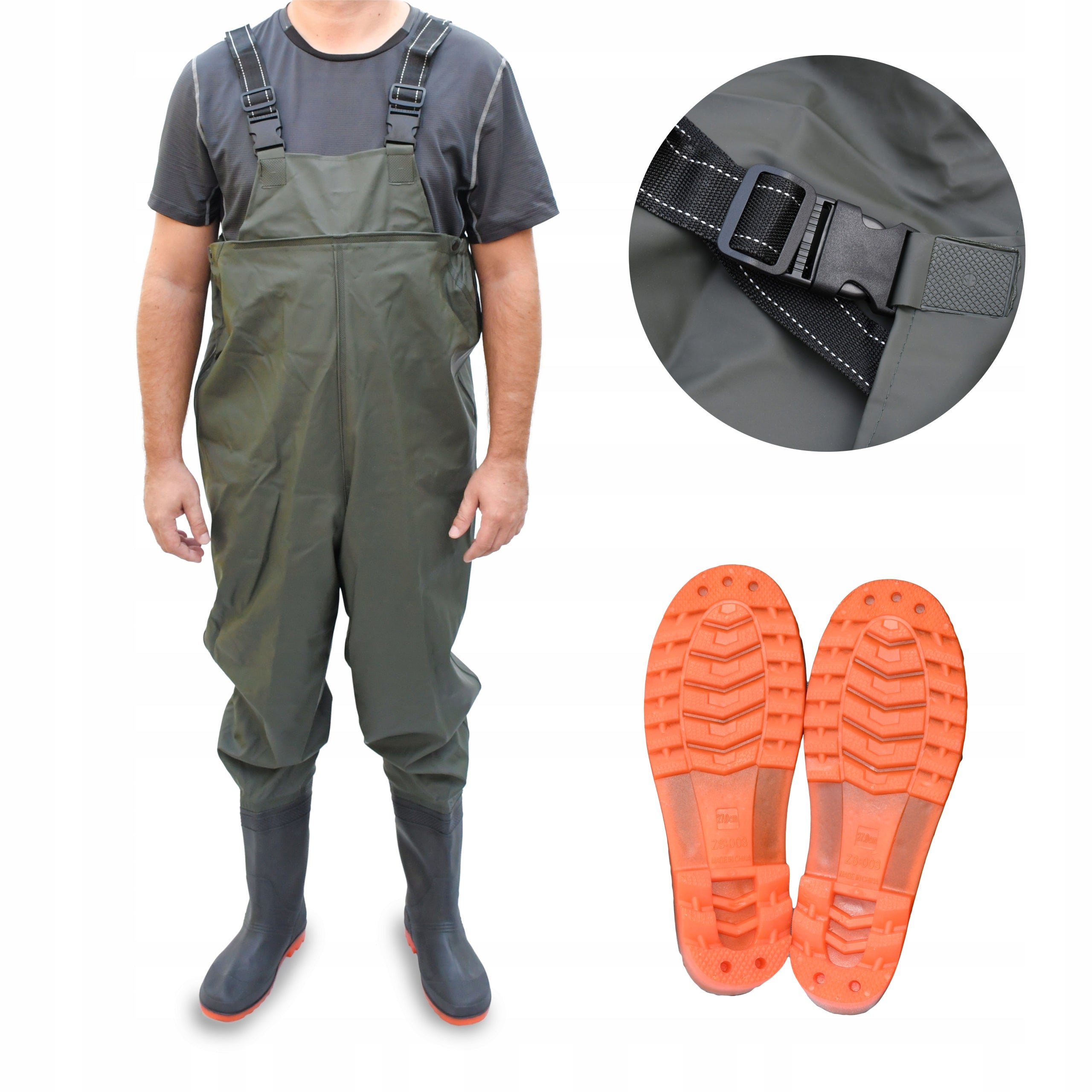 WADERS FISHING TROUSERS REINFORCED FISHING RUBBER BOOTS SIZE. 41