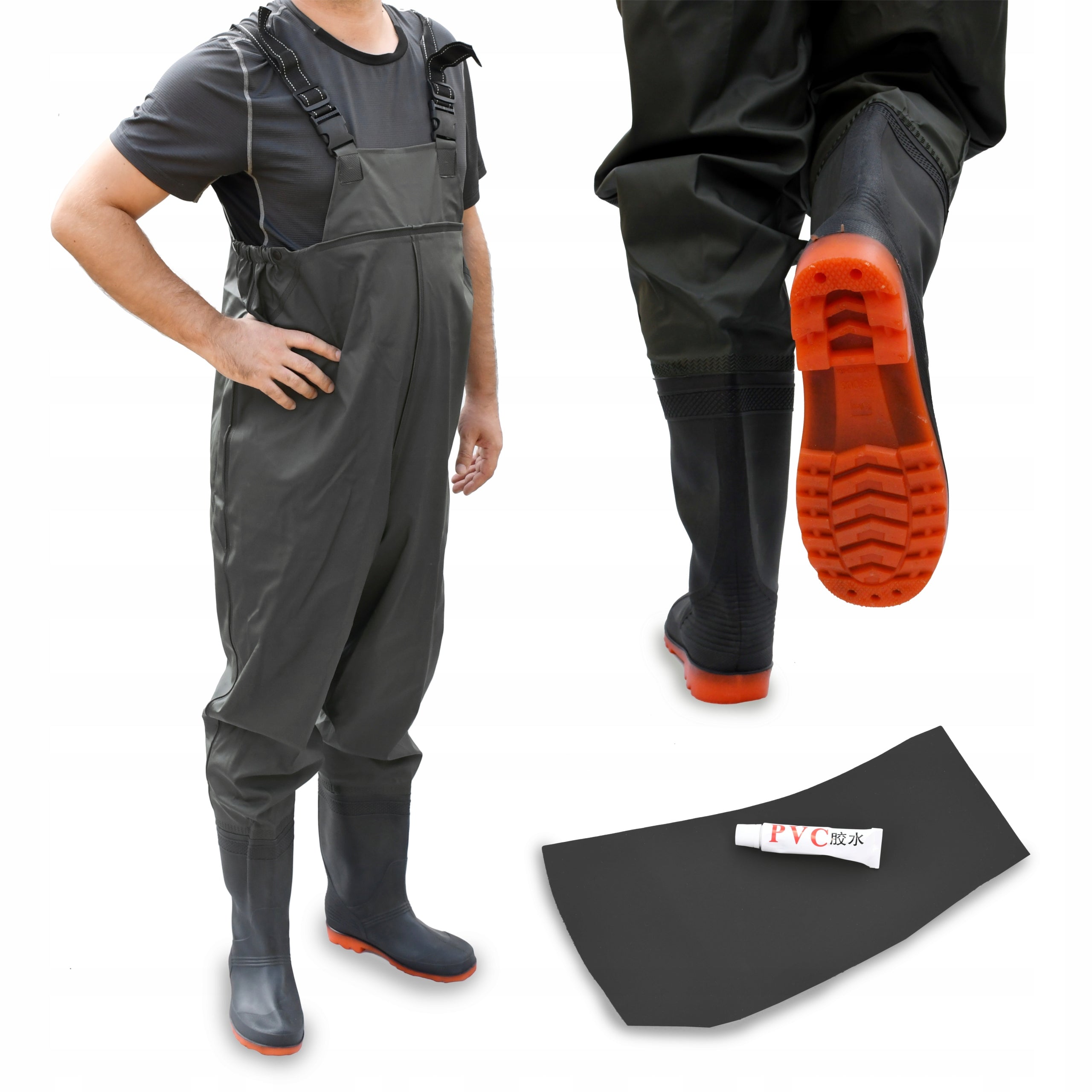 WADERS FISHING TROUSERS REINFORCED RUBBER BOOTS BLACK SIZE. 42 Color black