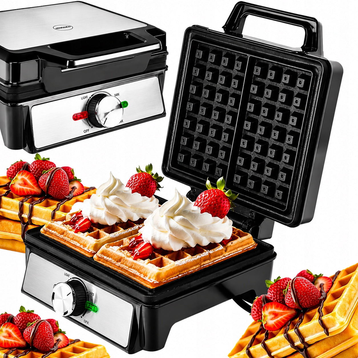 WAFFLE IRON 2000W 2 LARGE WAFFLES NONSTICK COATING BAKING ADJUSTMENT