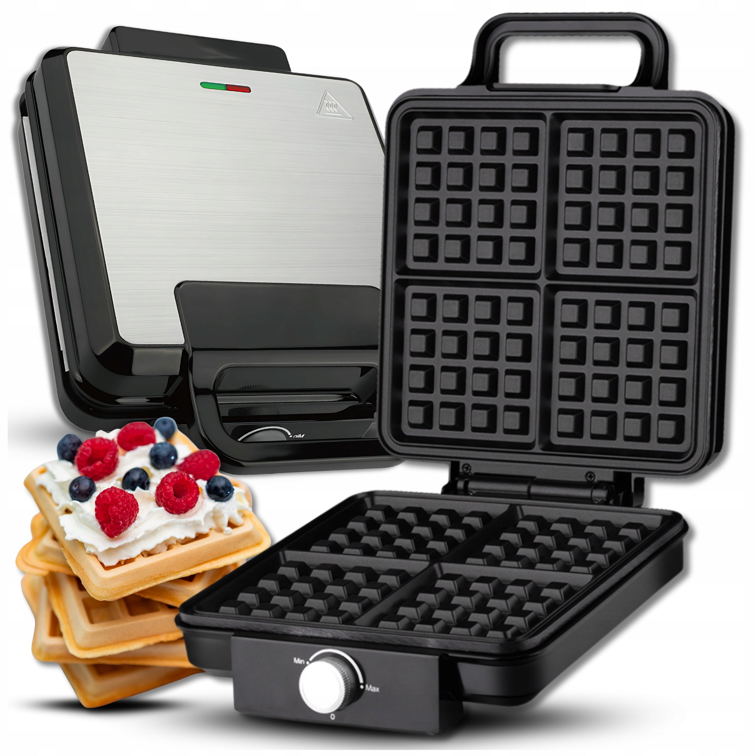WAFFLE IRON 2200W HOUSING BLACK SILVER FOR 4 WAFFLES AT THE SAME TIME