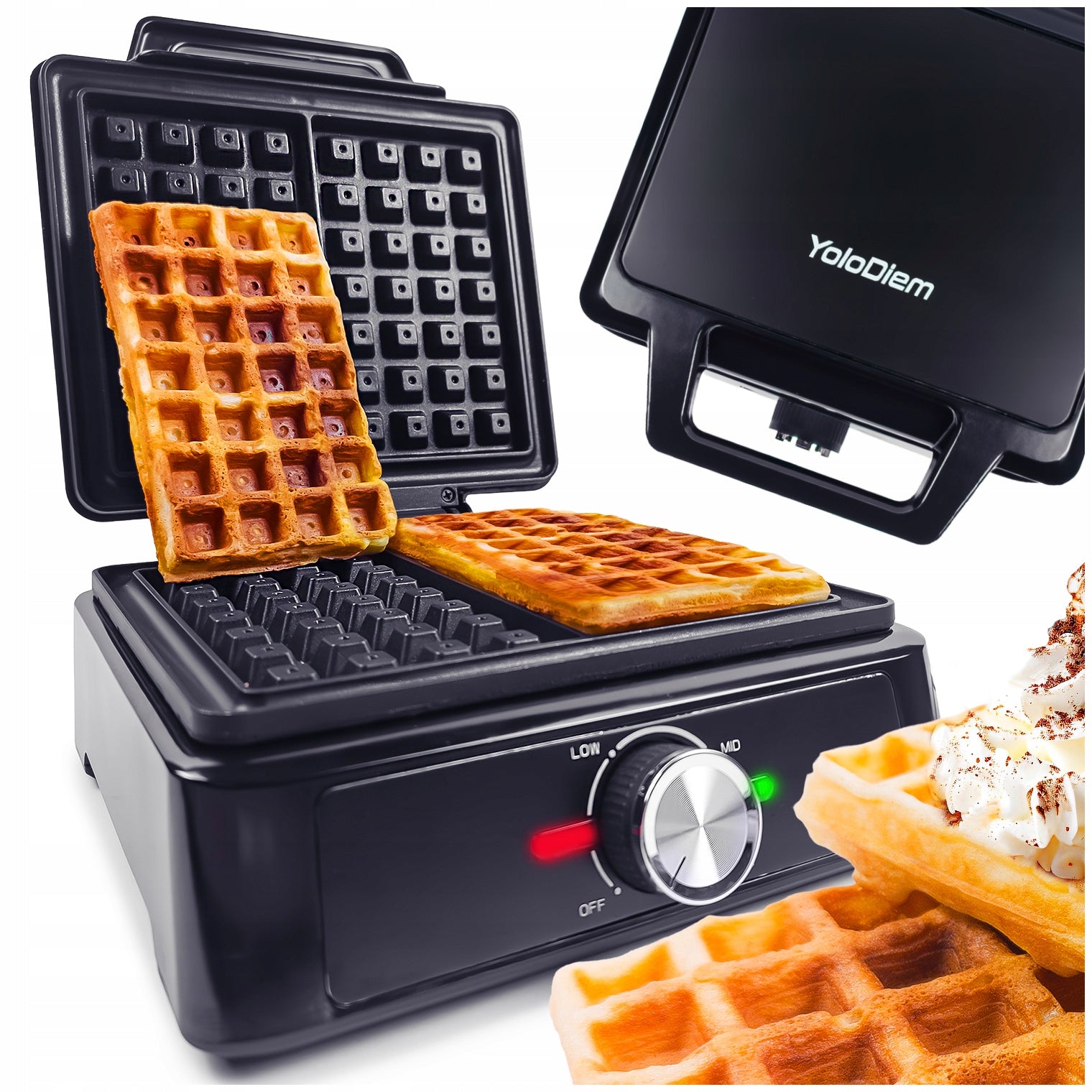 WAFFLE IRON 2300W 2 LARGE WAFFLES CRISP ADJUSTMENT NONSTICK COATING