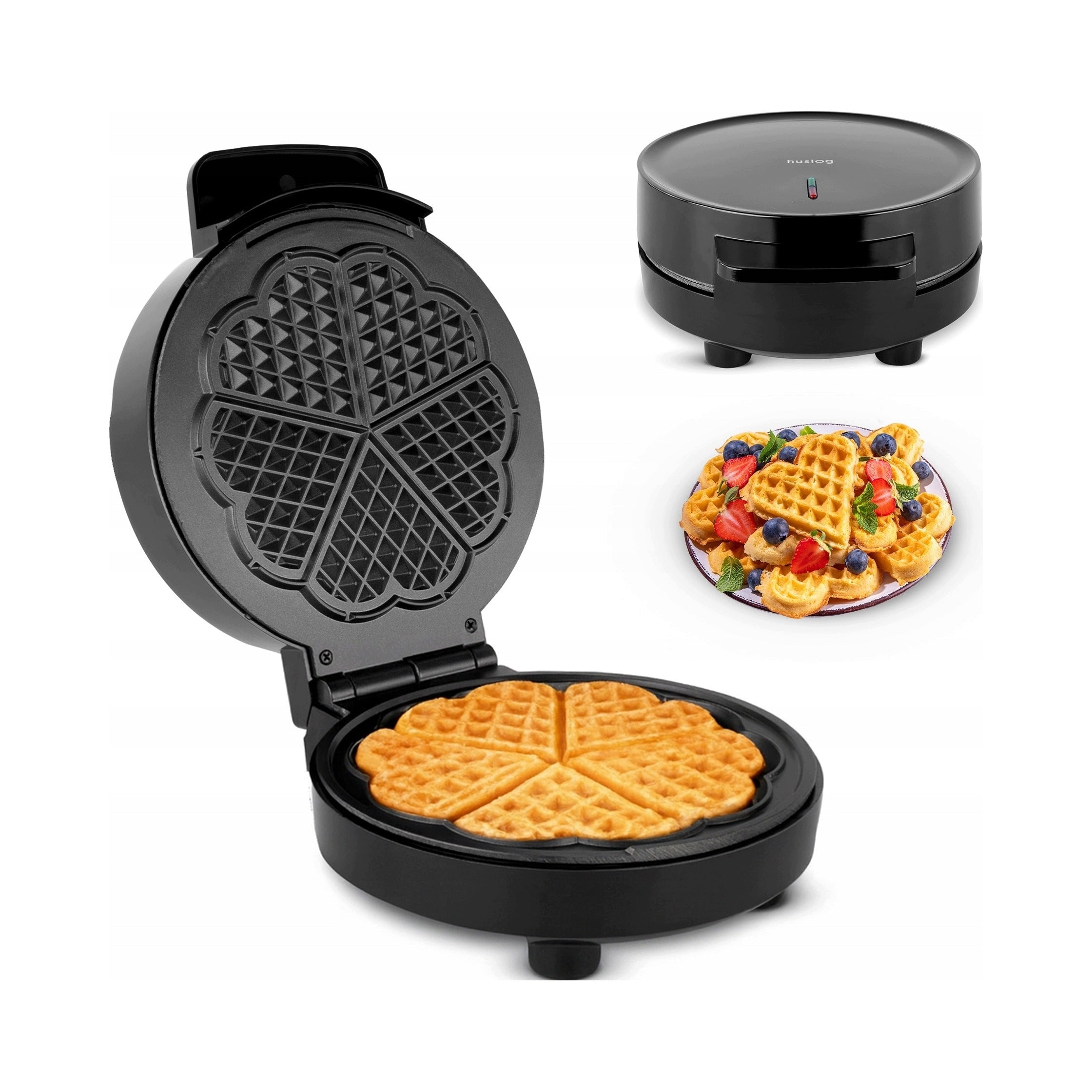 WAFFLE IRON ROUND HUSLOG HUS1043 STRONG 1200W BLACK NON-STICK WAFFLE IRON