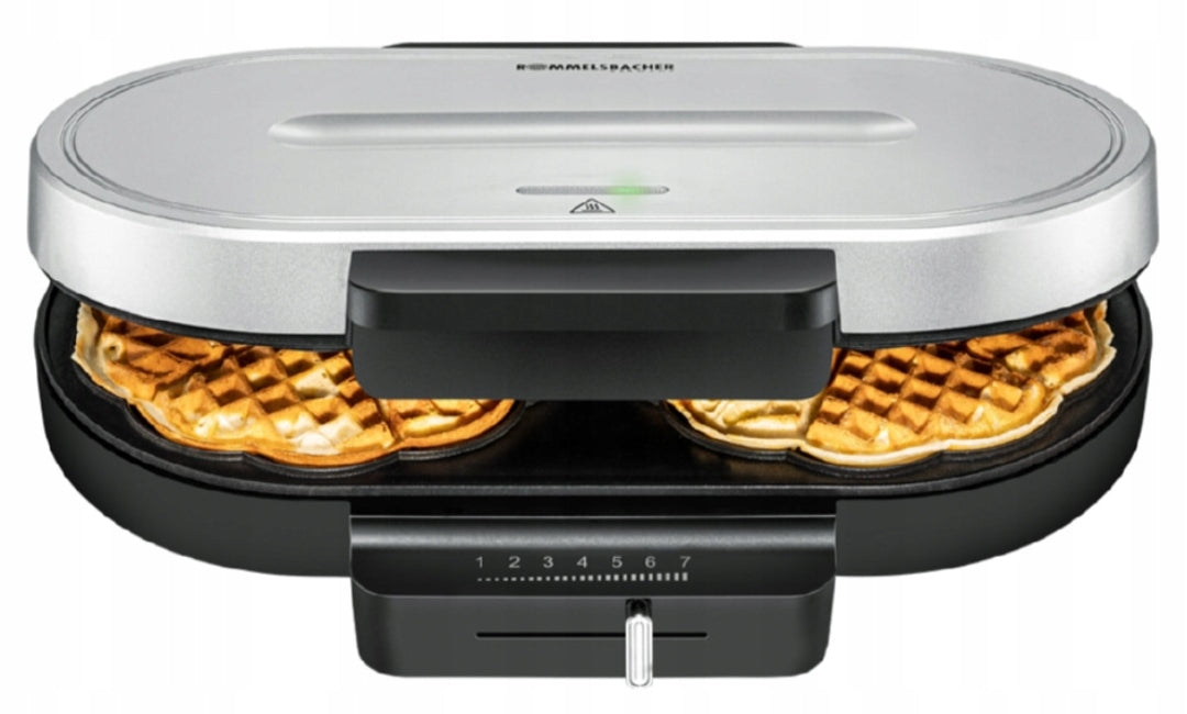 WAFFLE IRON Rommelsbacher WA 1250 1250W for 2 waffles STAINLESS STEEL SILVER