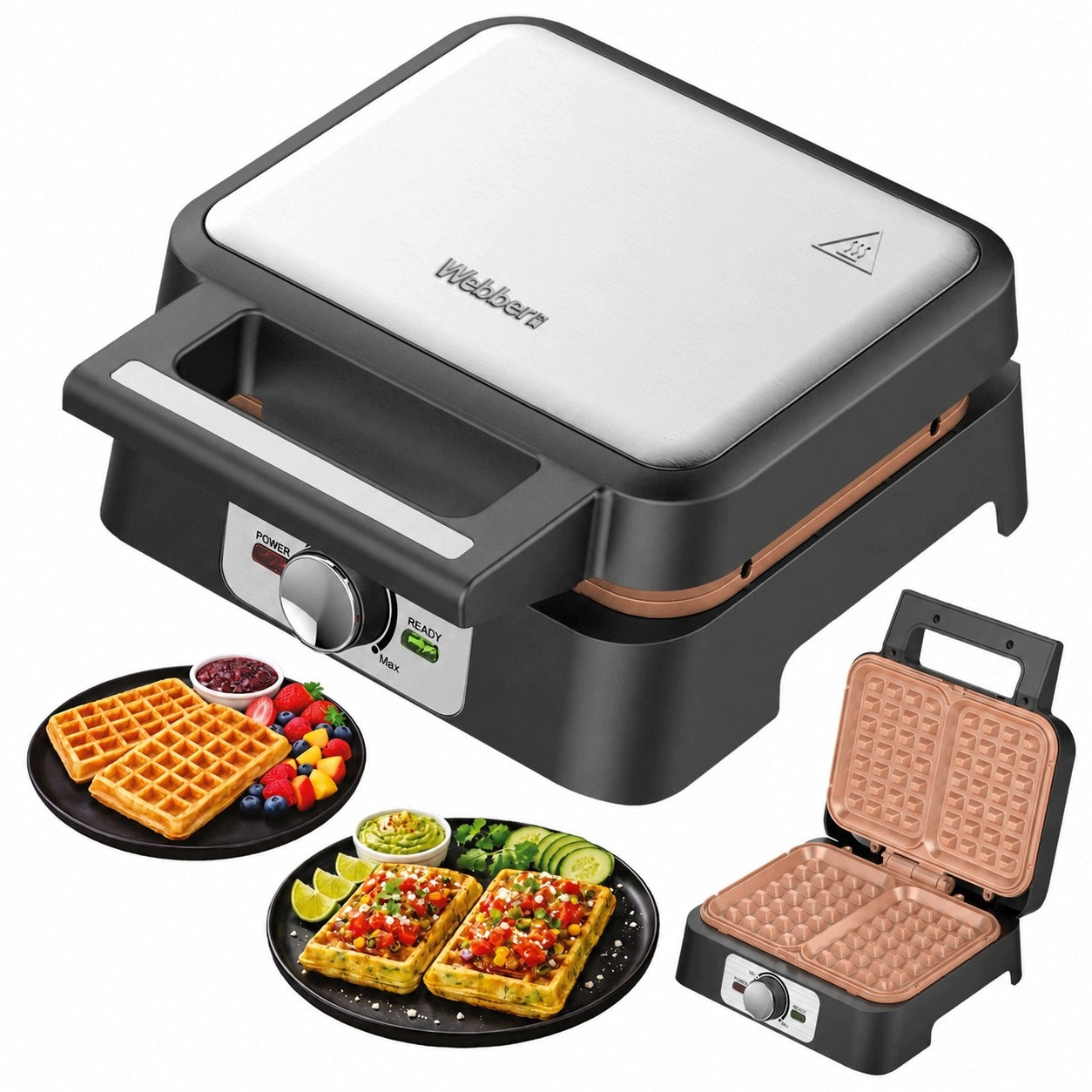 WAFFLE IRON WEBBER WM16 1600W CERAMIC XXL INOX TEMPERATURE CONTROL