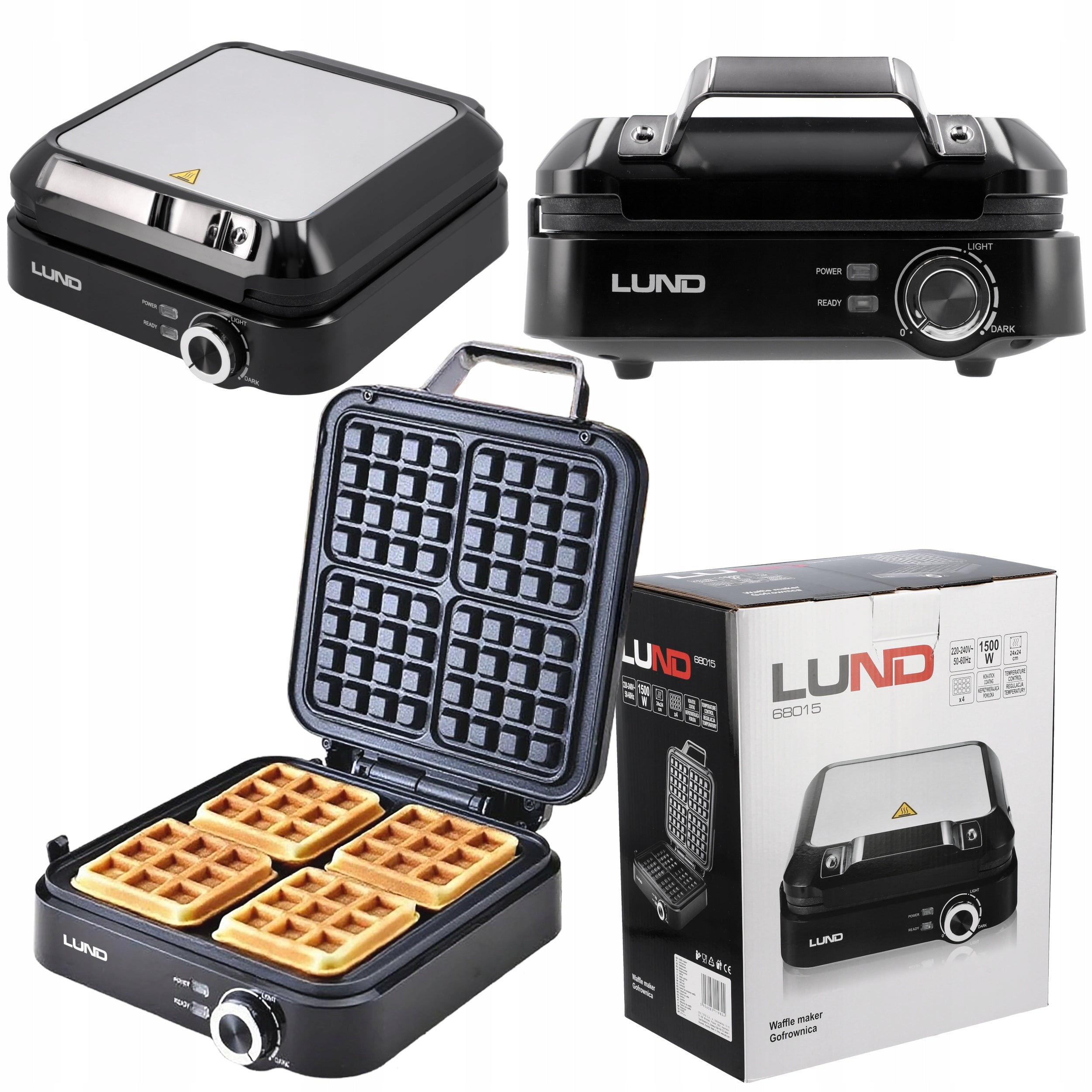 WAFFLE MAKER 1500W 4 LARGE CRISPY WAFFLES STRONG LUND WITH TEMPERATURE CONTROL