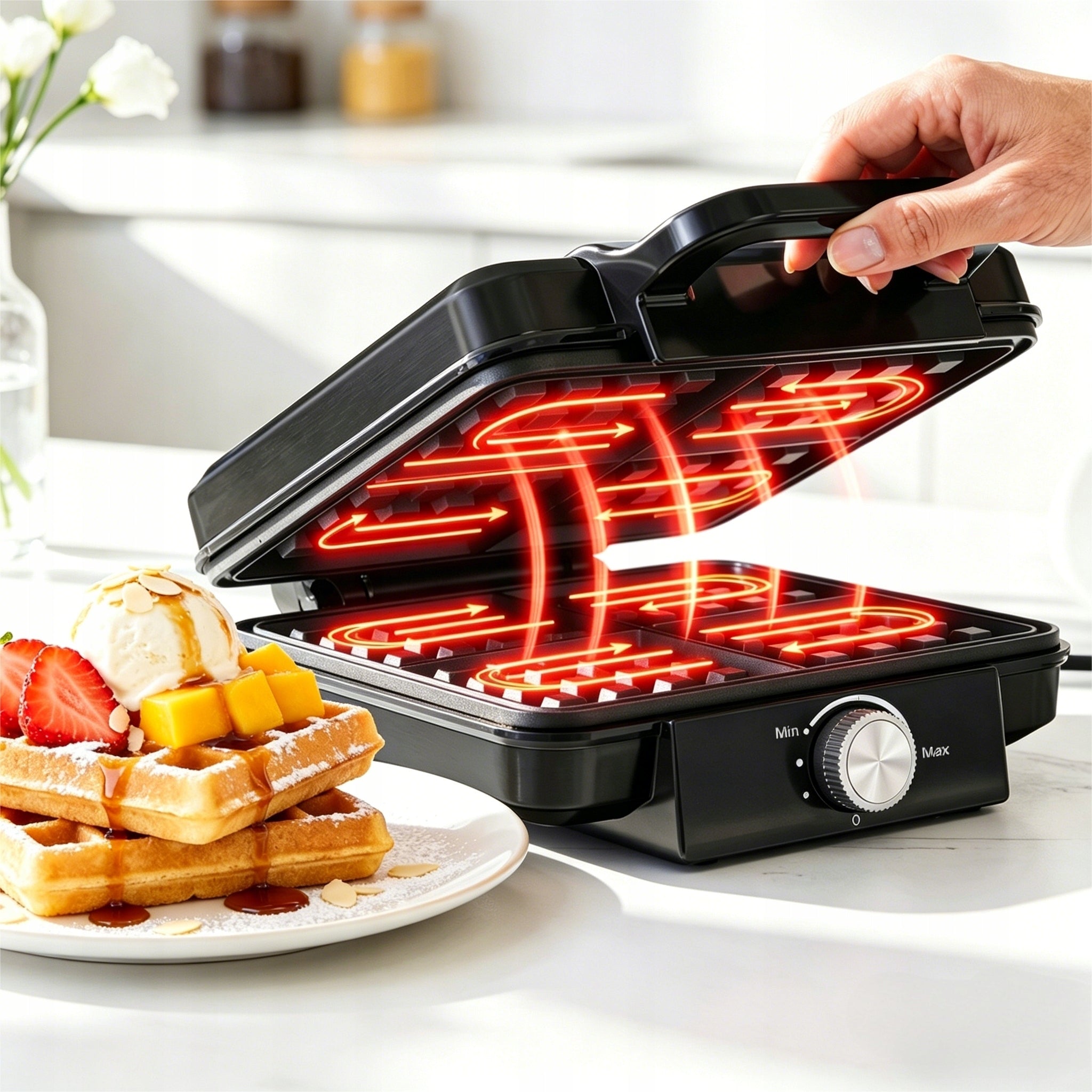 WAFFLE MAKER 1500W 4 LARGE WAFFLES CRUNCH ADJUSTMENT NON-STICK COATING Model YFDZ-6979382049195